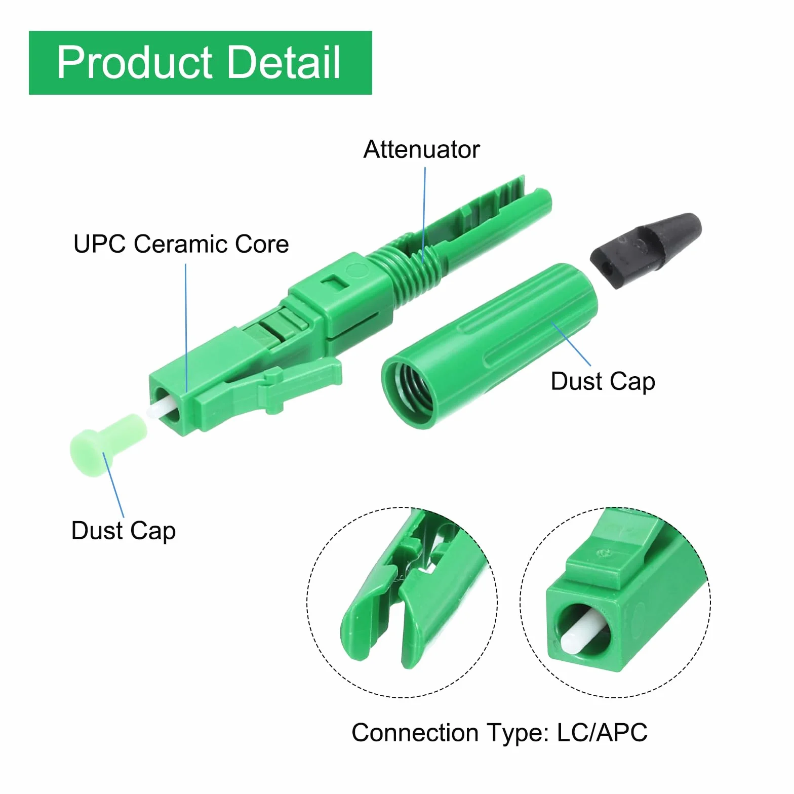 QUARKZMAN LC/APC Fibra Óptica Conector, Único Modo Cable Rápido Conector LC Adaptador para Red CATV, Paquete de 2