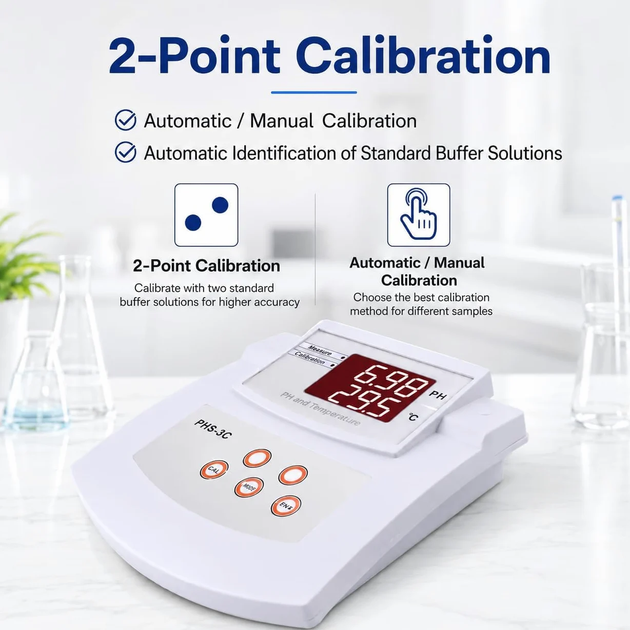Medidor Digital De Ph Y Temperatura De Sobremesa, Medidor De Ph De Laboratorio, Autocalibración De 2 Puntos Y Compensación Automática De Temperatura, Precisión De ±0,01 Ph