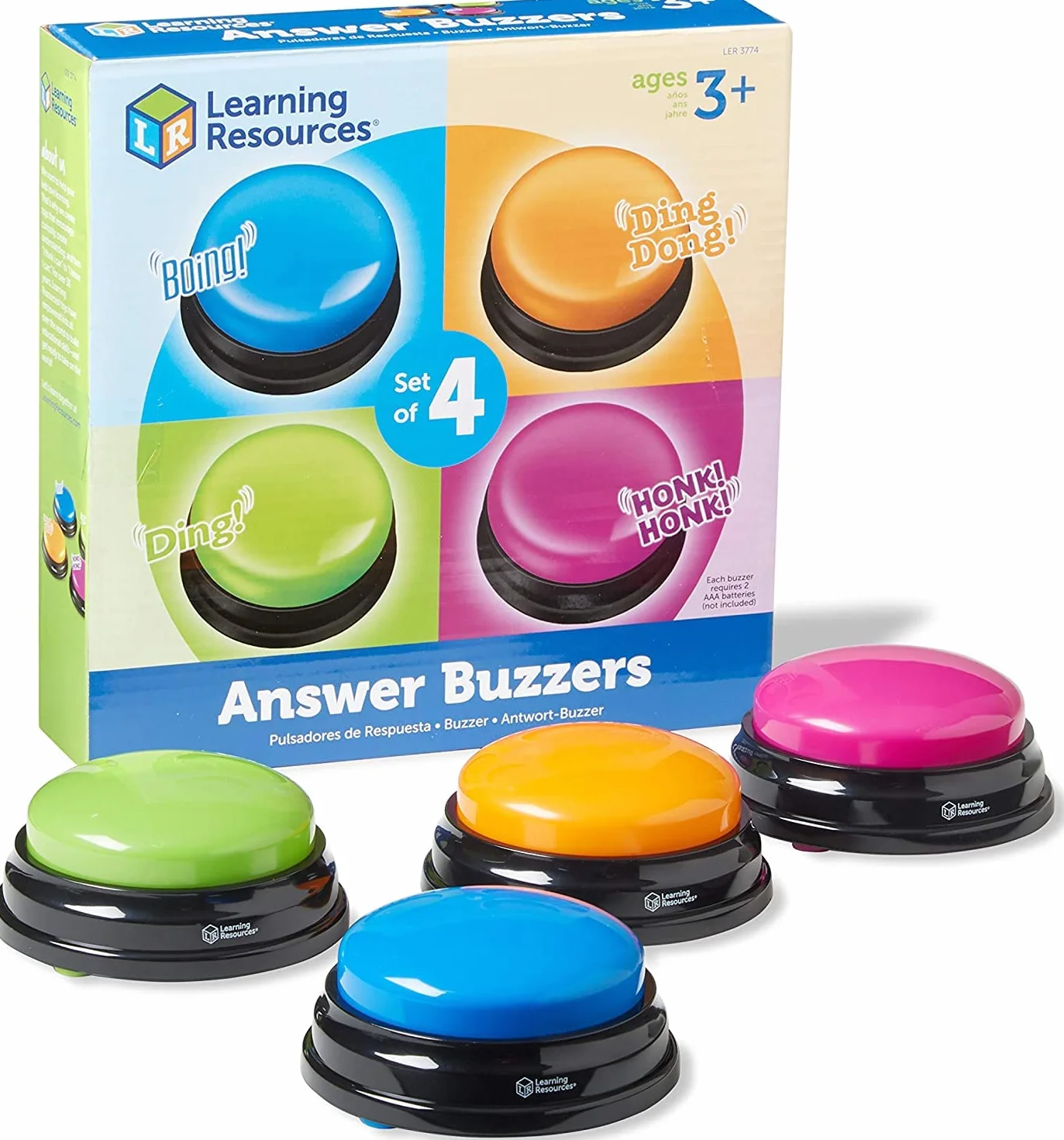 Learning Resources Botones de Respuesta Juego Educativo con Sonidos para Niños 3+ Set de 4 Zumbadores Interactivos