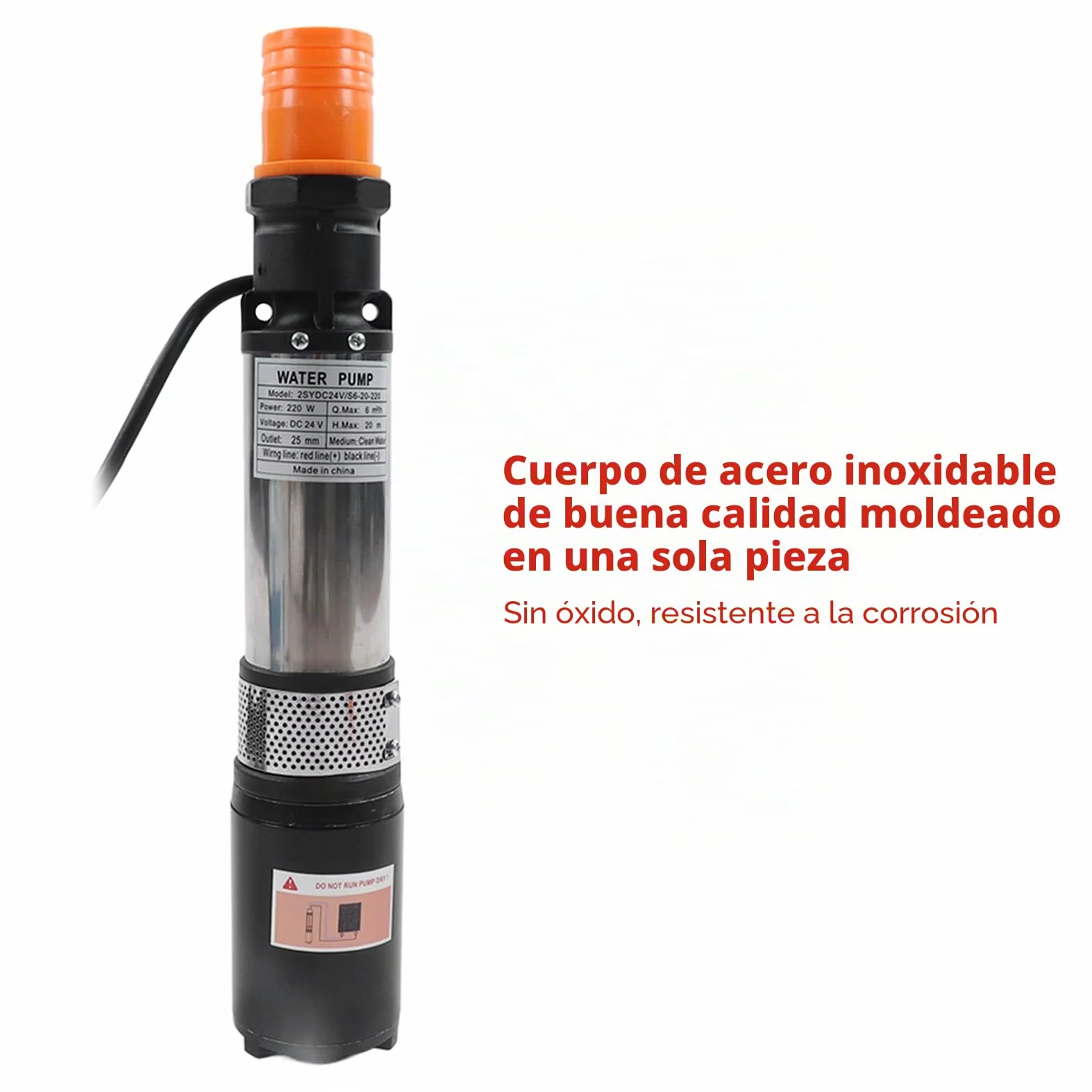 Bomba de agua solar, bomba de pozo profundo 20 metros Acero inoxidable de alta elevación 24V Resistente a la corrosión Buen