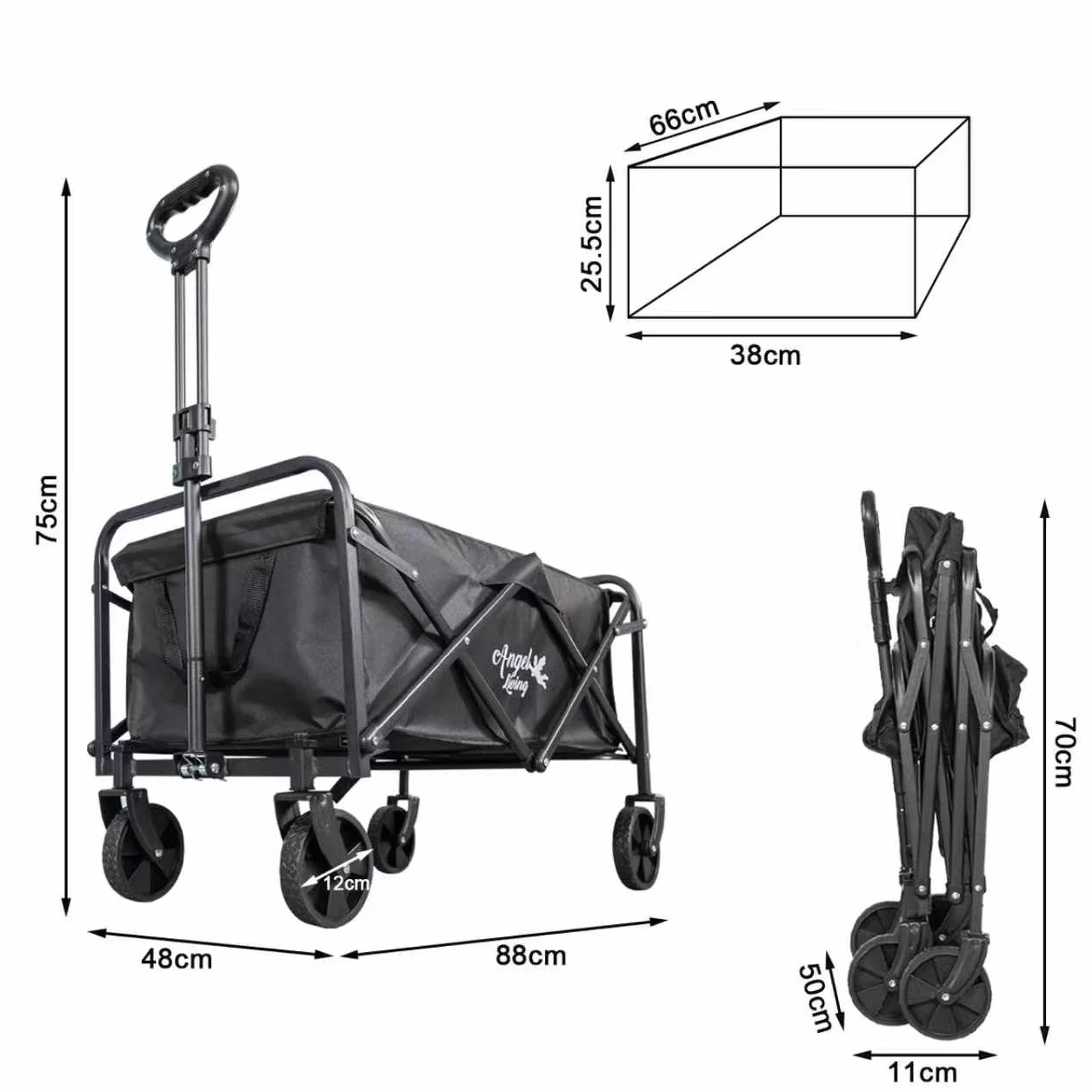 Carro Plegable Angel Living 200L 100KG 5'' Ruedas Mango Ajustable