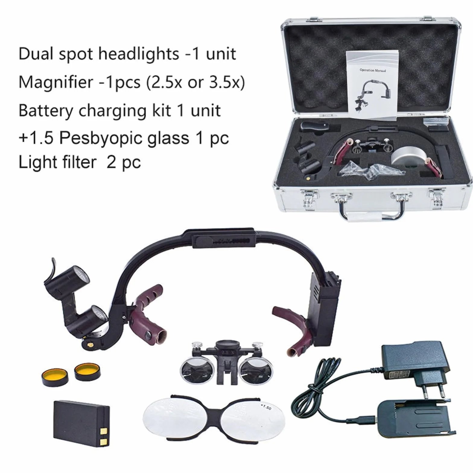 Lupa Frontal Dental Inalámbrica 3,5X 5W LED Quirúrgica Portátil