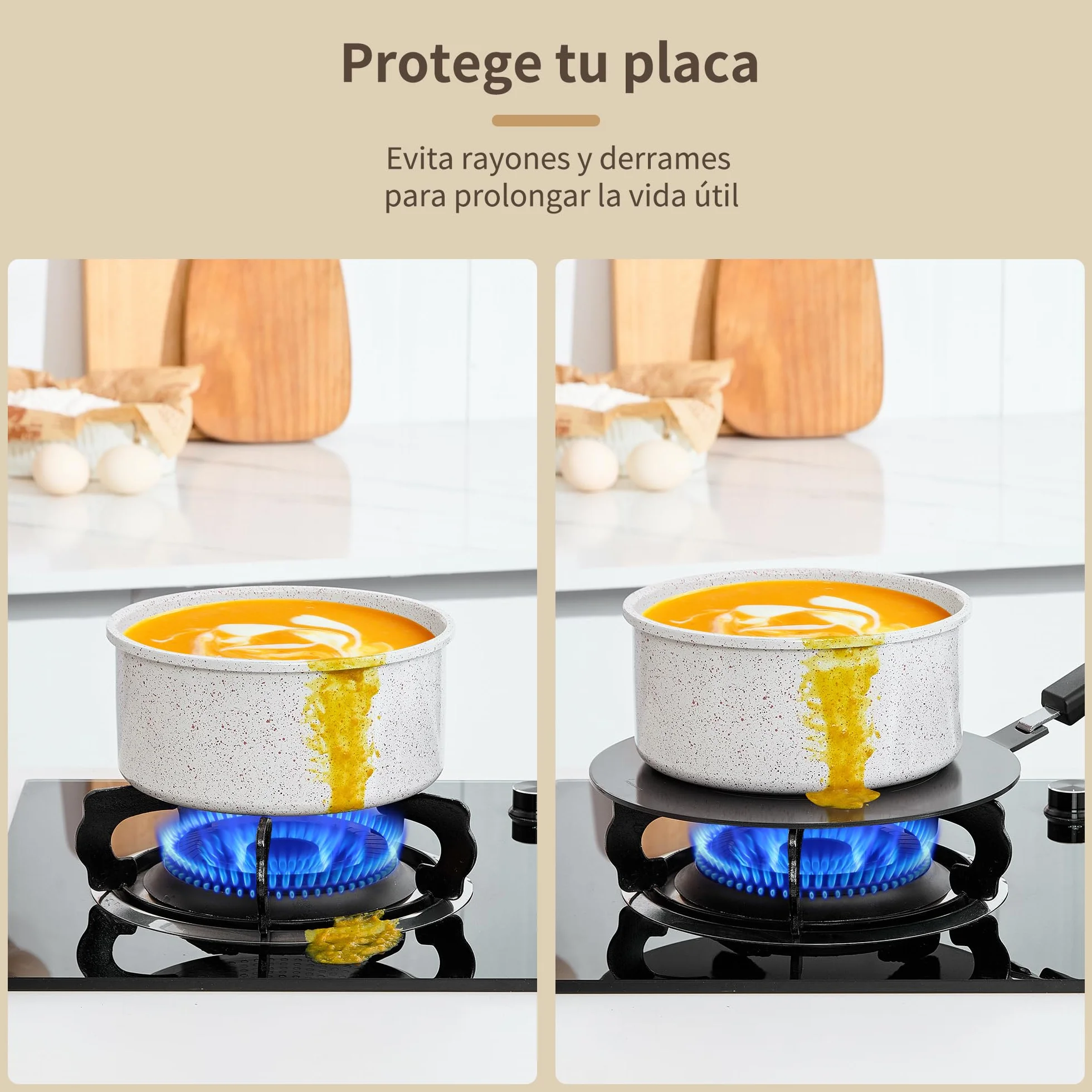 Placa Adaptadora para Inducción con Mango Desmontable, Difusor de Calor 24cm, Negro, Compatible con Cocinas de Inducción, Gas y Eléctricas