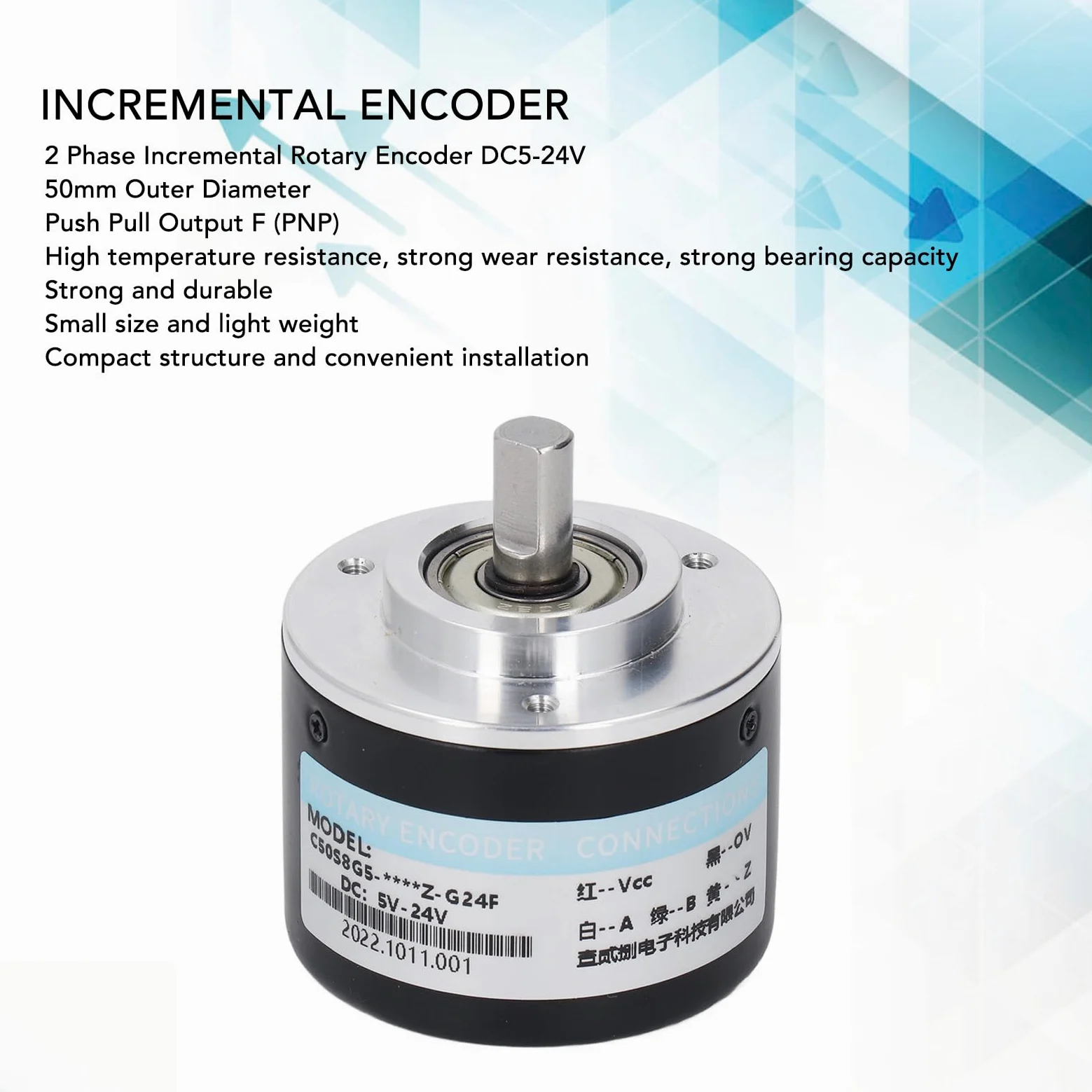 Encoder incremental PNP,DC5-24V 1200P/R IP50 50mm Diámetro exterior Encoder incremental de 2 fases Componente de control de movimiento de 2 fases para control inteligente(1200P/R)