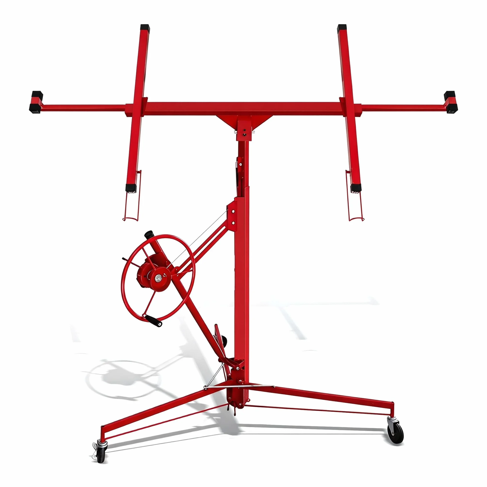 Ikodm - Elevador de placas plegable XXL para paneles de yeso, altura de trabajo ajustable de 132-335 cm, ancho máximo del brazo de carga de 290 cm y capacidad de carga de 68 kg, Rojo