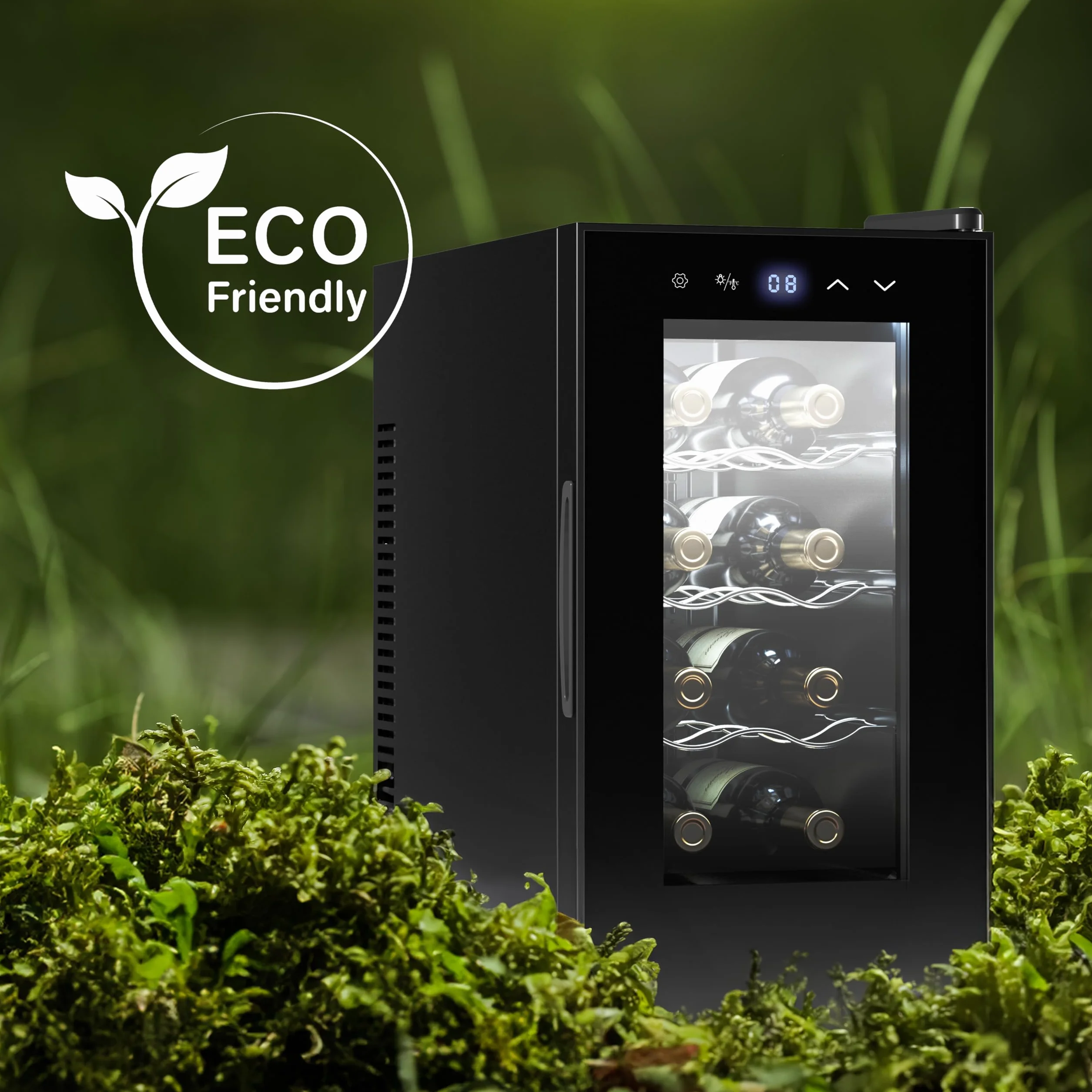 Cecotec Vinoteca Bolero Grandsommelier 830 Coolcrystal 8 Botellas Enfriamiento Termoeléctrico Temperatura Regulable 8-18ºC Control Táctil LED Interior