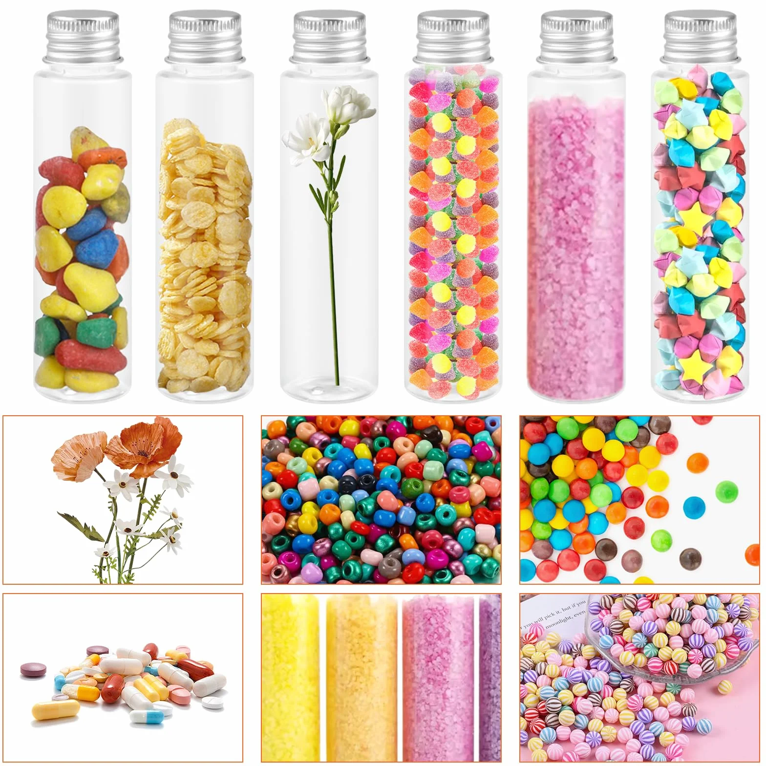 Tubos de Ensayo Plástico 50ml Transparente con Tapa de Rosca 18 Piezas
