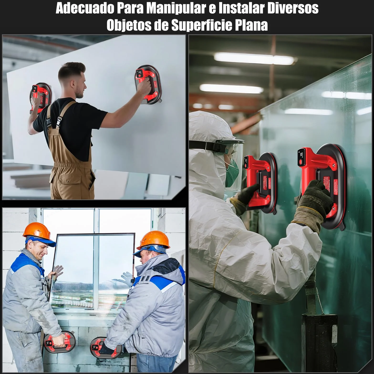 2-Piezas Ventosas para Cristales, 10" Ventosas EléCtrica para Azulejos, Ventosa de VacíO, Carga MáX. 300 KG, con 4 X 3,0Ah BateríAs, Ventosa para Levantar Baldosas, Granito, MáRmol y Vidrio