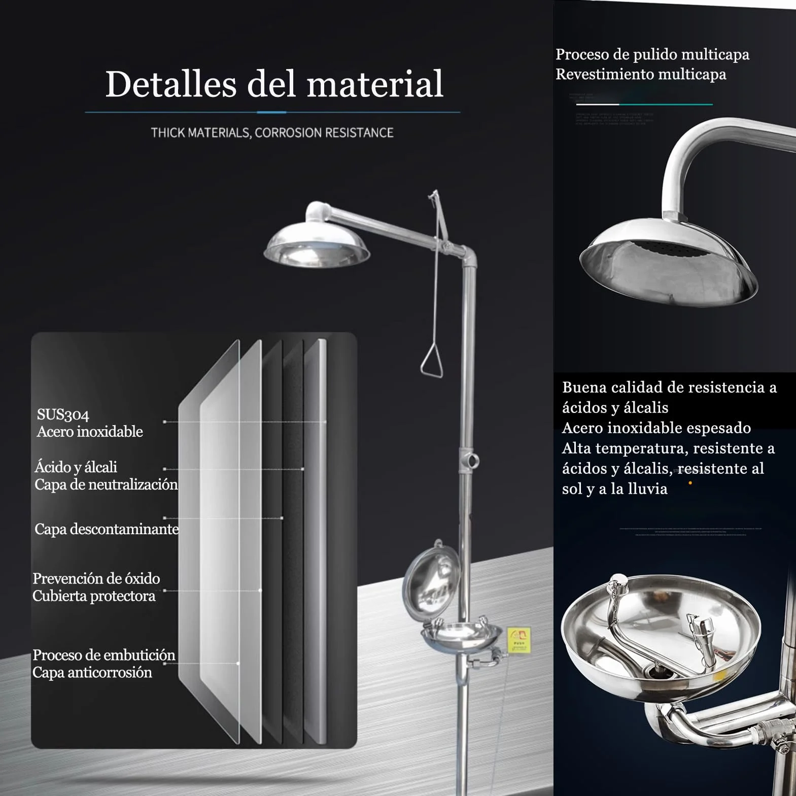 Estación de ducha y lavaojos de emergencia 2 en 1,Combinación de ducha de emergencia con sistema de lavado de ojos para fábrica, oficina, laboratorio y uso industrial