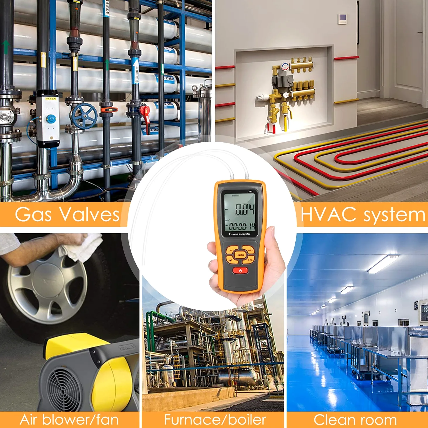 Manómetro digital de precisión ± 10 kPa, medidor de presión diferencial, micromanómetro para válvulas de gas, interruptores de presión, sistema HVAC al vacío, horno, caldera, calentador de agua, aire