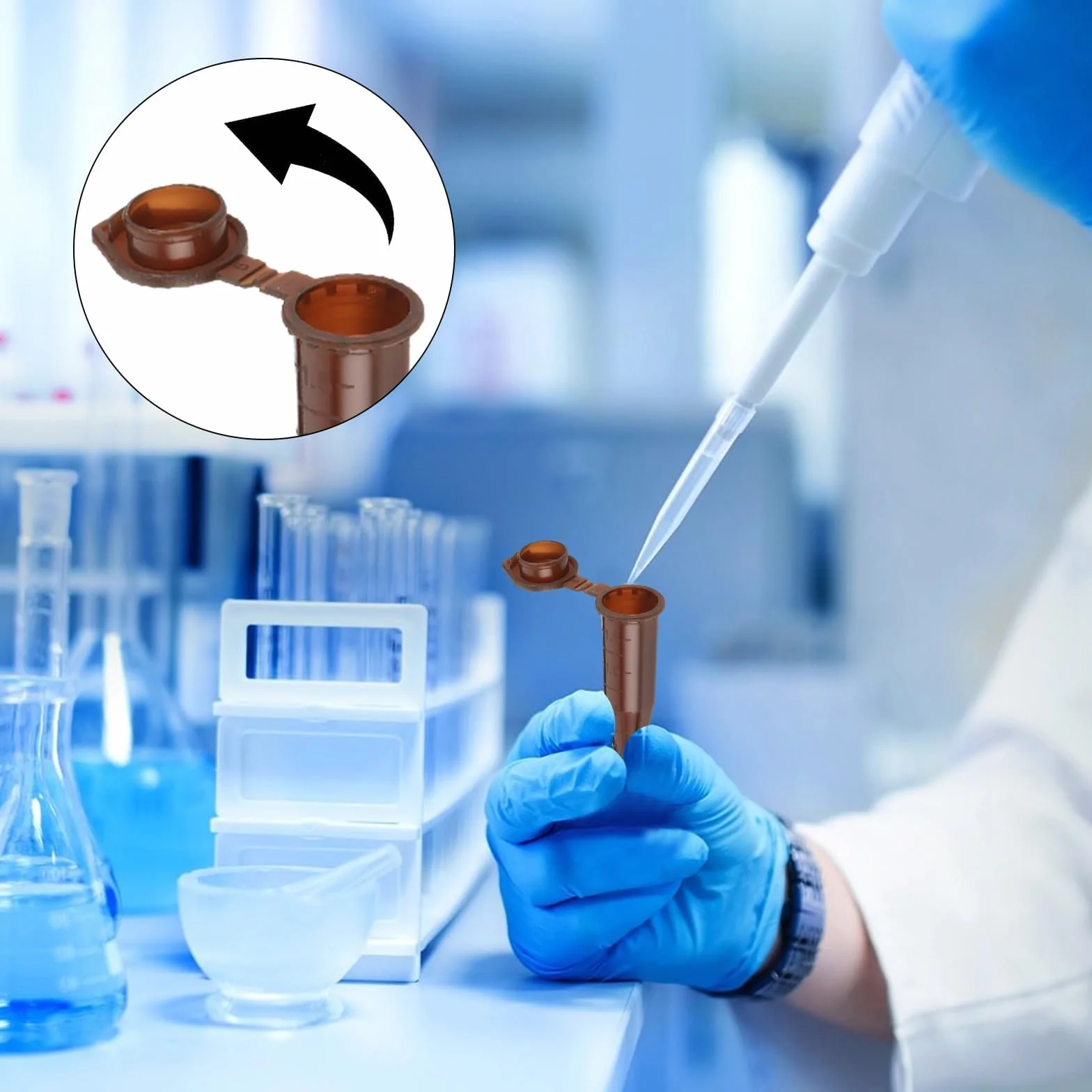 SHUESS 500 tubos de centrífuga de 1,5 ml, recipientes de reacción, tubo de microcentrífuga transparente, tubo de centrífuga con cierre a presión, fondo cónico para laboratorio (marrón)
