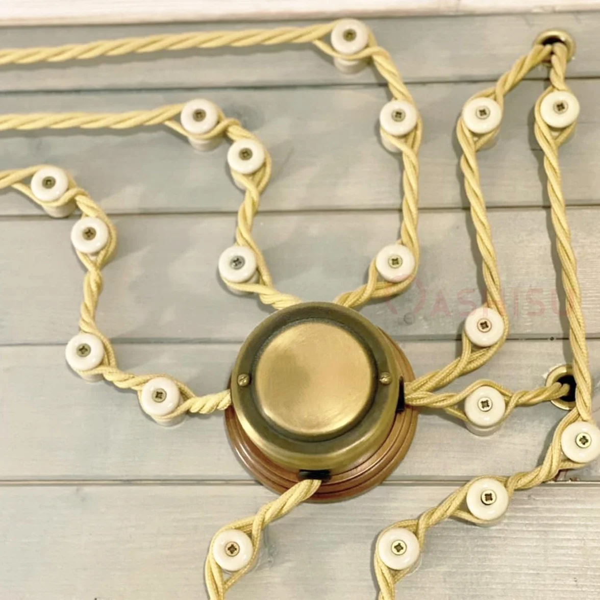 Aisladores de porcelana vintage Ø18 mm beige brillante para cable trenzado textil