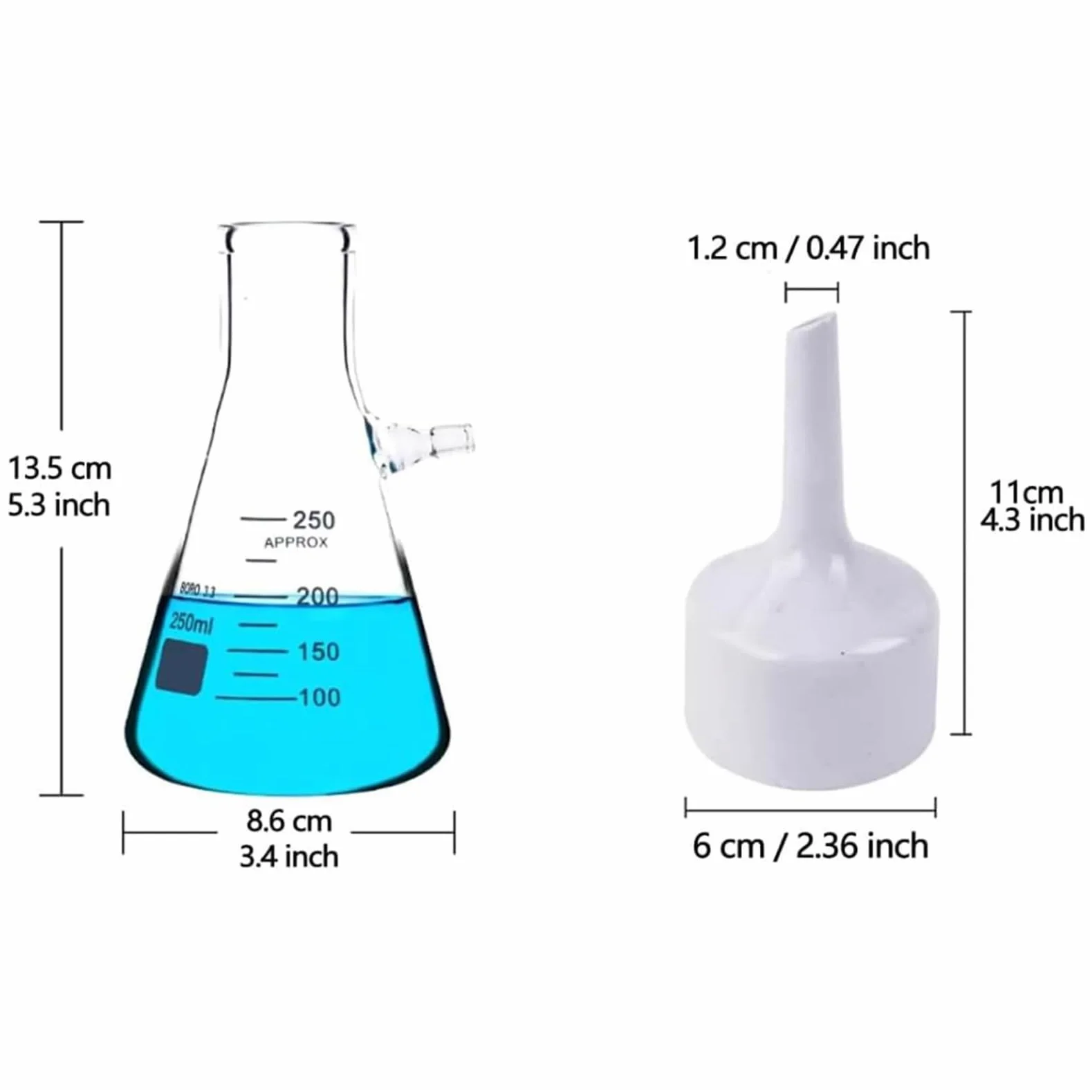 Kit de filtración al vacío para estudiantes - botella filtrante, embudo Büchner porcelánico y bomba metálica, seguro y premontado para laboratorios escolares y proyectos científicos(250ML)