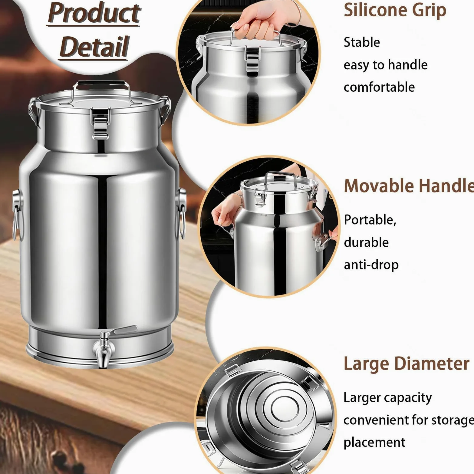 Bidón De Acero Inoxidable para Transporte De Leche con Grifo,A-30L | cubo acero Inoxidable para vino/recipiente para lácteos/bidón de leche/jarra con tapa sell,A-30L