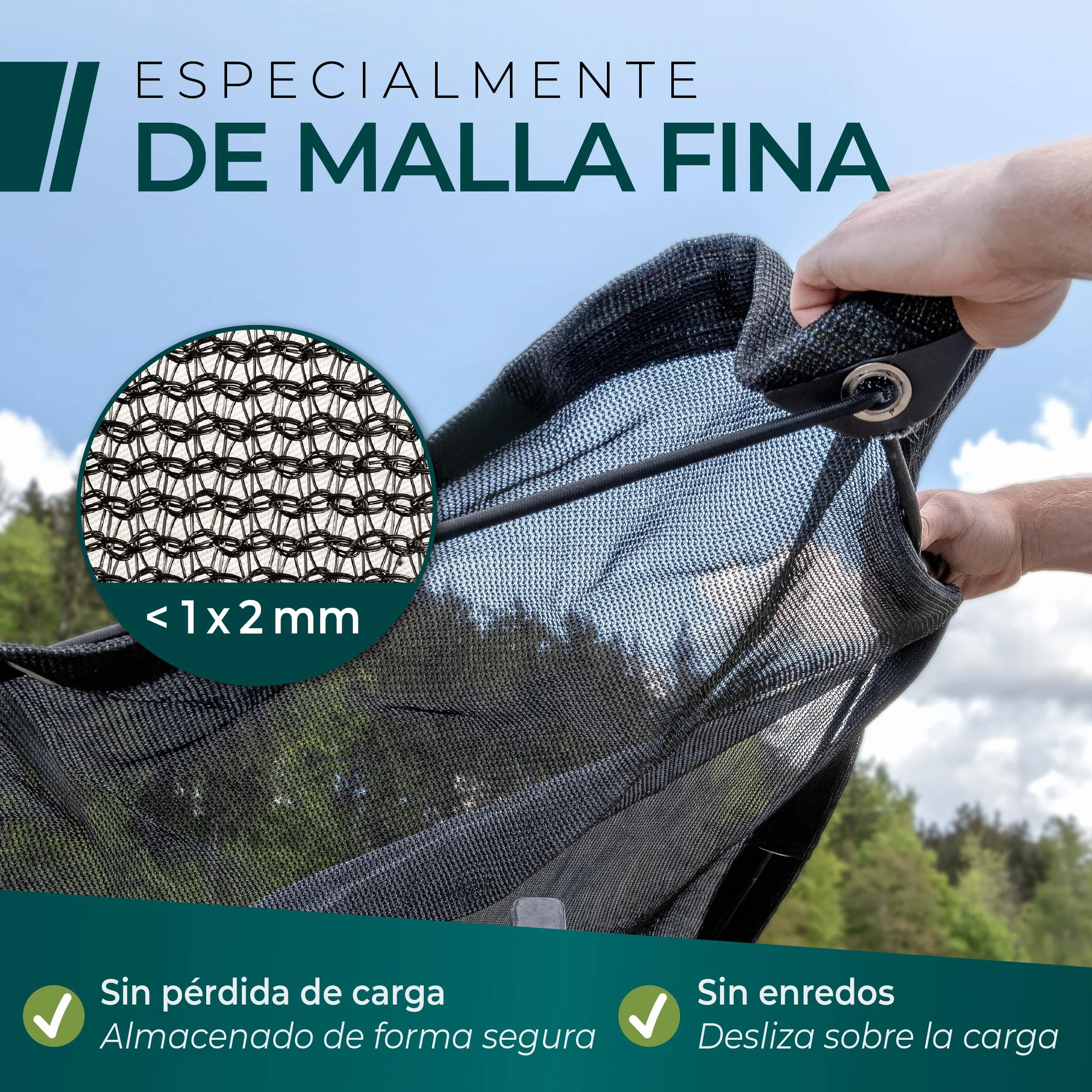 CargoVA® - Red de Remolque de Malla Fina 3x6M - Red de Cobertura Negra de Malla Fina con Cuerda elástica - para una sujeción óptima de la Carga