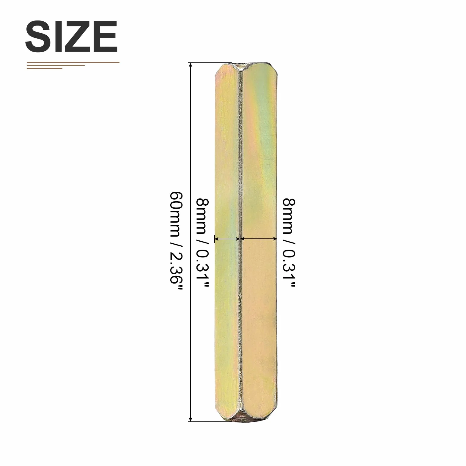 Eje Para Manija Puerta 60mmx8mm Cuadrado Hierro Dorado 1 Paquete