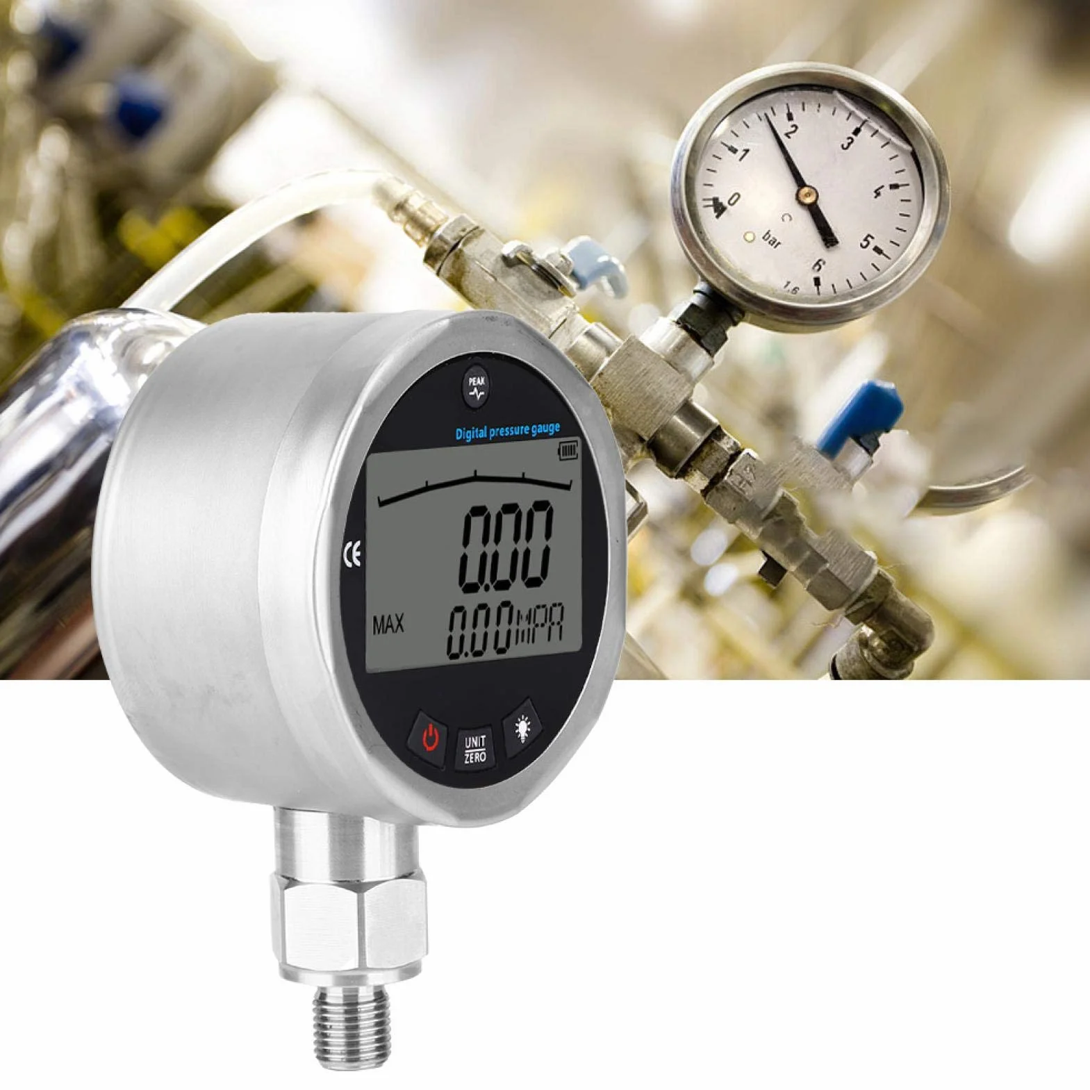Manómetro digital de presión hidráulica, Medidor digital 400BAR 0-40Mpa 10000PSI con conector G1/4 Instrumento de Medición de Presión para Diferentes Aplicaciones Industriales