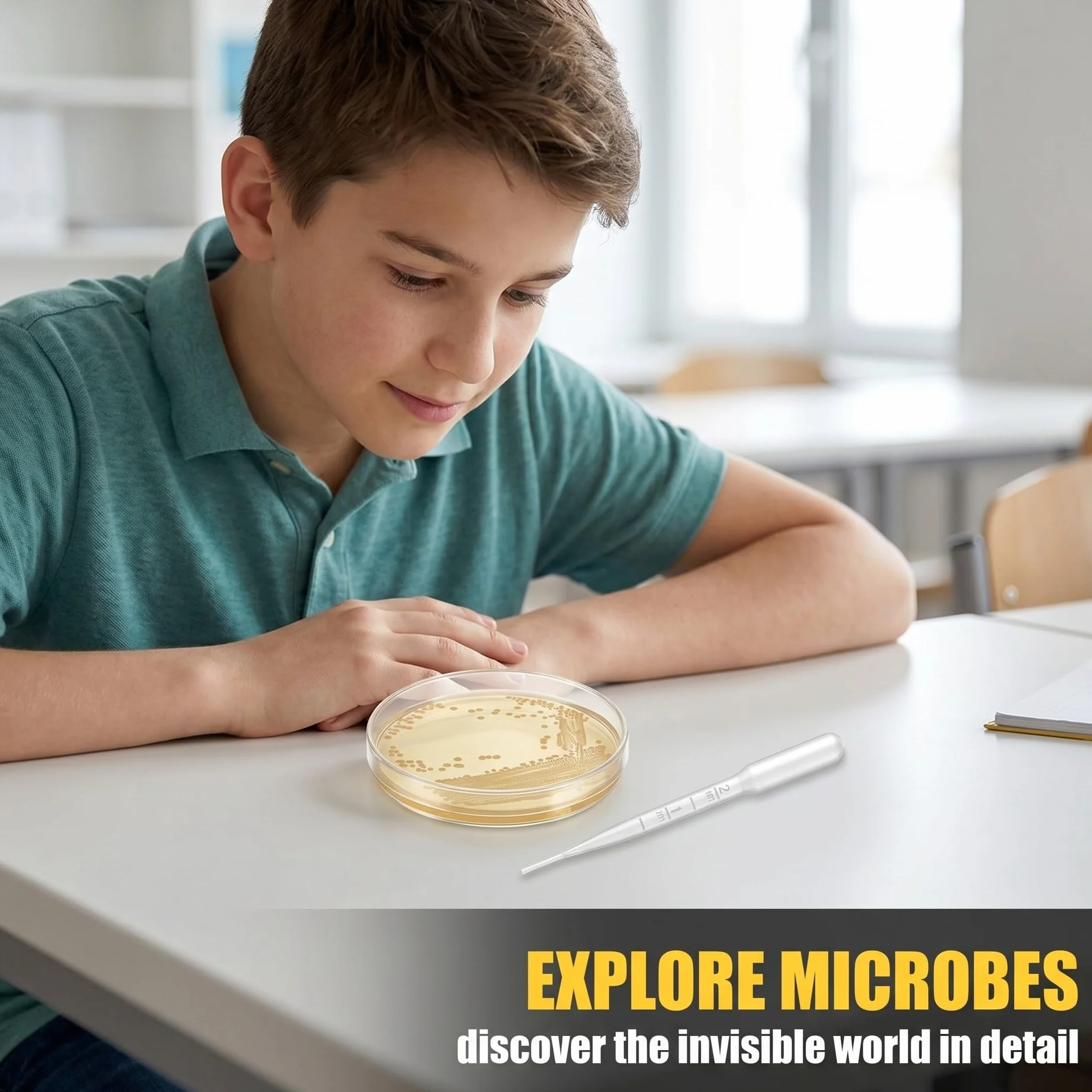Placas De Petri 9 Unidades Plástico con Pipetas 2 ml para Laboratorio Microbiología
