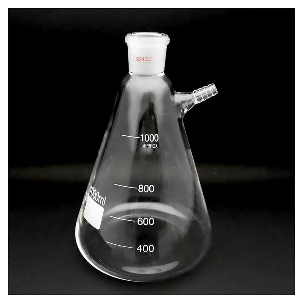 Cristalería de Laboratorio Matraz cónico de vidrio con succión, de boca esmerilada, de 250 ml a 2000 ml, 1 unidad.(2000ml caliber 24mm)
