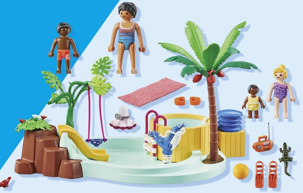 PLAYMOBIL myLife Promo Pack 71529 Piscina Infantil con Jacuzzi, Tobogán de Olas, Balancín y Columpio, Juguetes para niños a Partir de 4 años