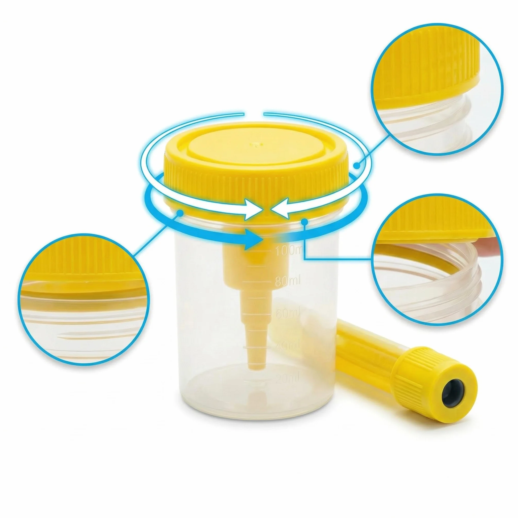 KMINA Kit de Recogida de Orina por Vacío (150 unidades), Contenedor de 100 ml con Graduación y Tubo de Vacío de 9 ml, Sistema Cerrado e Higiénico