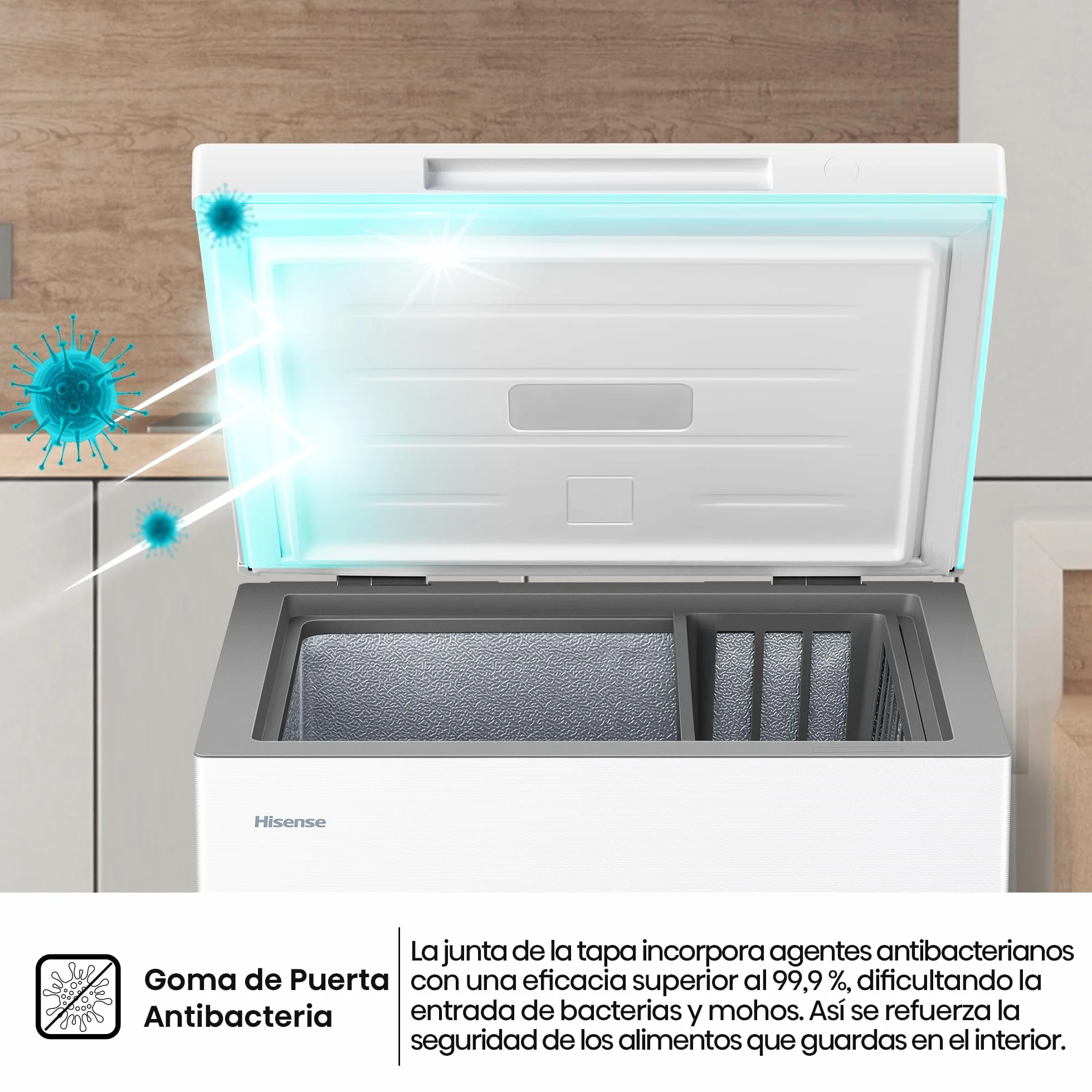 Hisense Arcón Congelador Horizontal 97L 86cm Congelación 360° Congelador Convertible Control Electrónico de Temperatura Freezer Protect Blanco