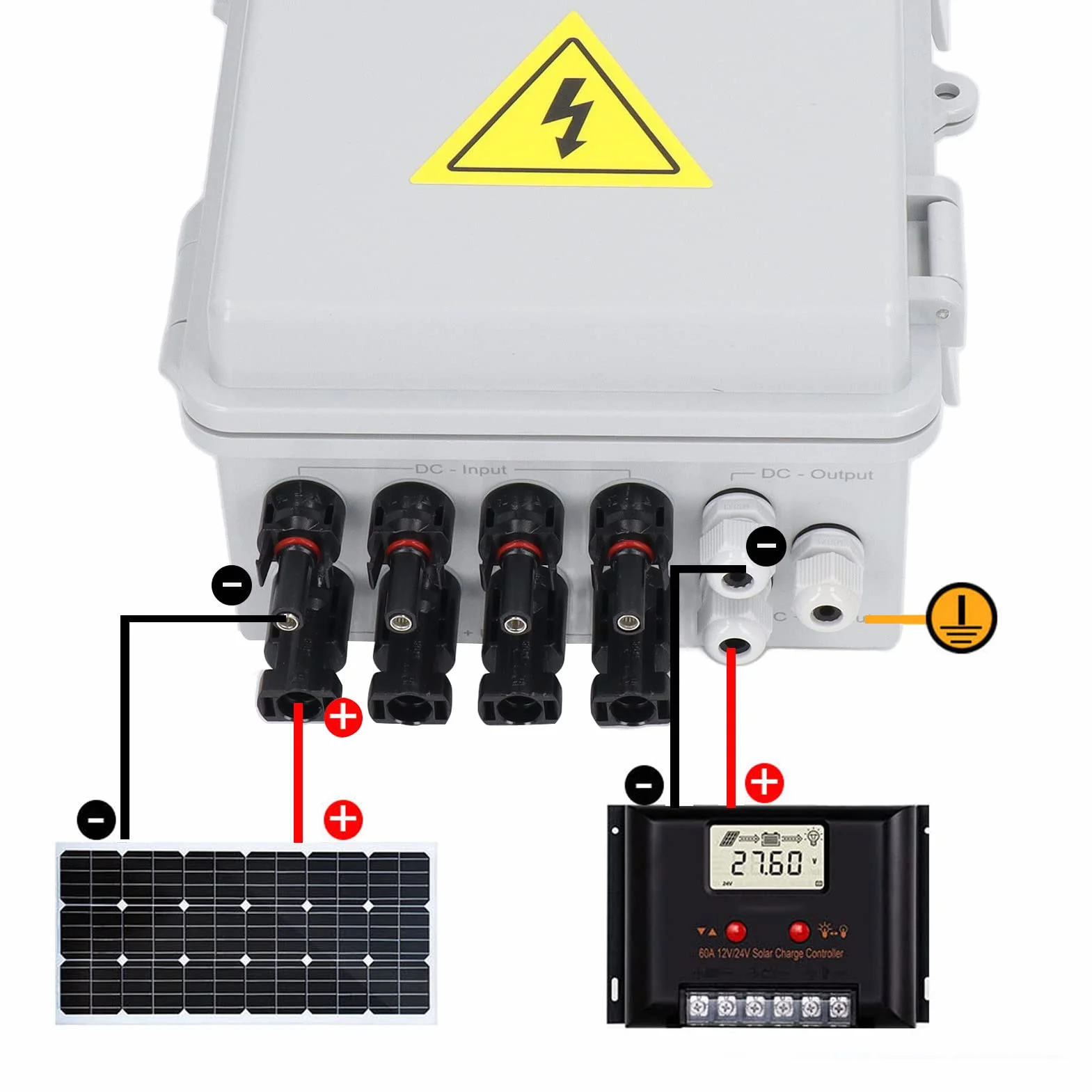 Caja Combinadora Fotovoltaica de 4 Cuerdas con Fusible de Corriente Nominal de 15 A y Disyuntor Solar de CC de 63 A, Caja Combinadora Solar A Prueba de Agua IP65 Pararrayos para Sistema de Panel