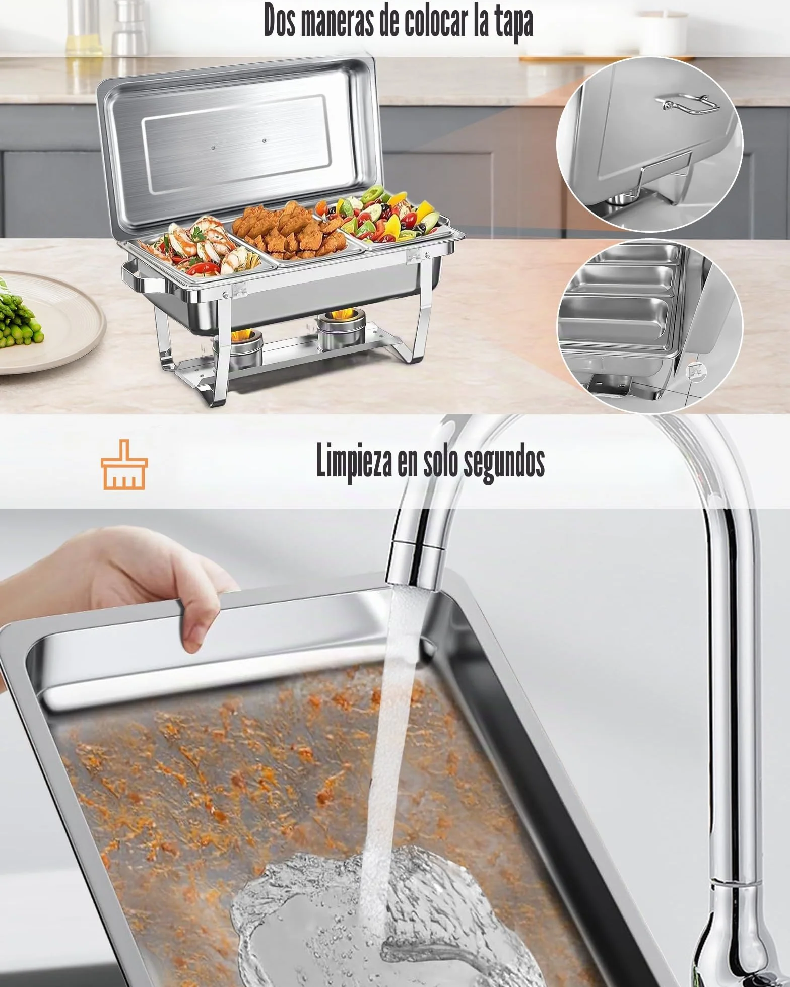 Chafing Dish Buffet Set 9L Acero Inoxidable Borde Enrollable Calentador Alimentos Catering
