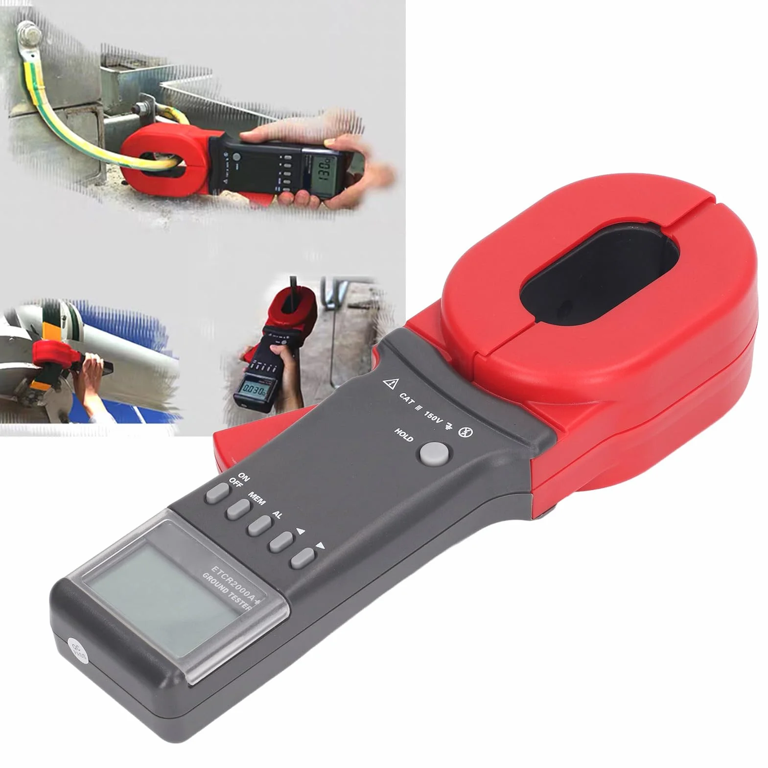 Probador de resistencia de sujeción + con rango 0.01-1200 Ω, medidor de tierra digital de alta precisión para telecomunicaciones, energía, gasolinera