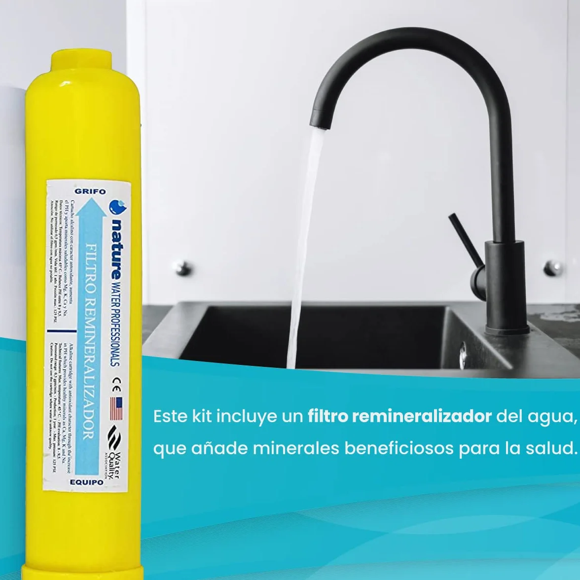 Equipo de Osmosis Inversa - Kit de Ósmosis de 6 Etapas - Capacidad para 5 L - Incluye Membrana de 100GPD, Depósito de Agua, Bomba ECO y Filtros - Nature Water Professionals