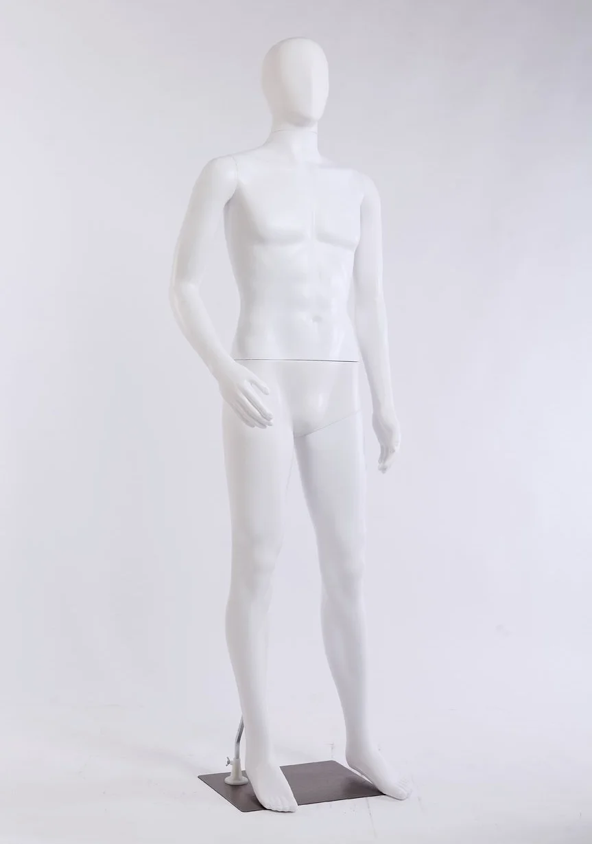 NMC-1W Maniquí masculino FC blanco mate sin cara brazos y cabeza giratoria 360 grados maniquí femenino maniquí cabeza de huevo (NMC-1W hombre)