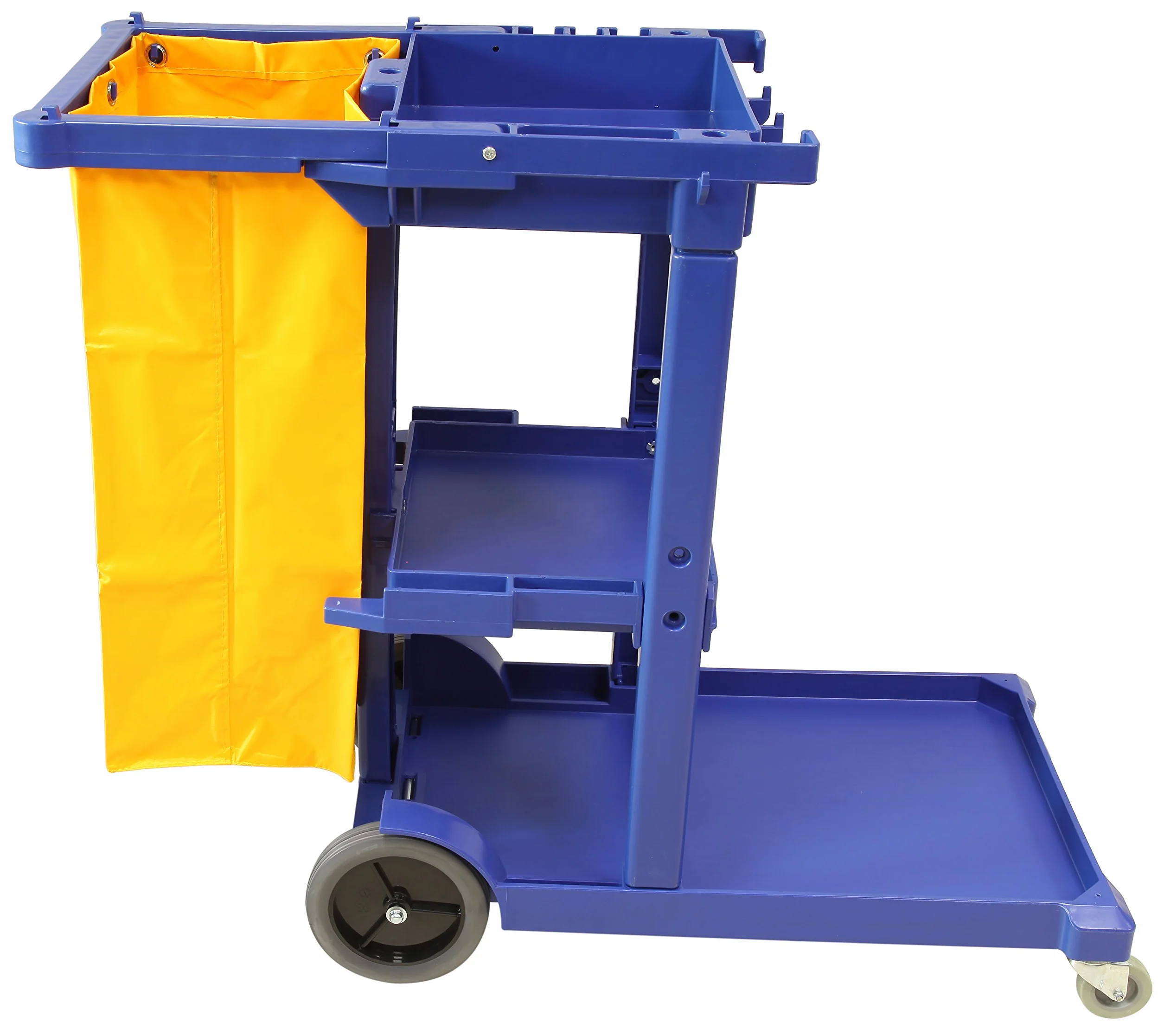 Clim Profesional - Carro de Limpieza Multifuncional Profesional | Equipado con Ruedas y 3 Bandejas | Ideal para Hostelería y Grandes Superficies, Azul y Amarillo, Plástico
