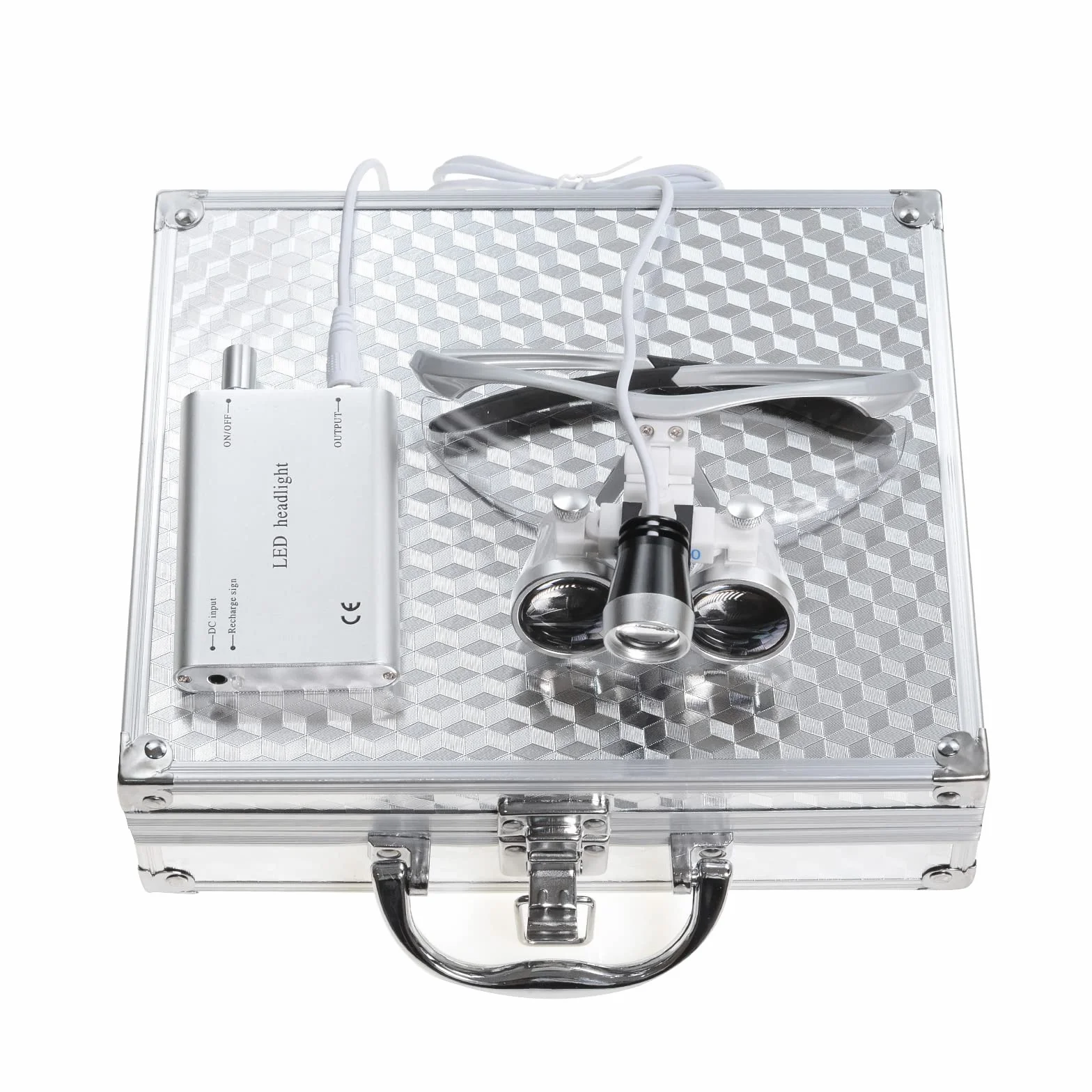 Bonew Dental Binocular Loupes Kit 3.5x 420mm LED Headlight Aluminum Case Silver
