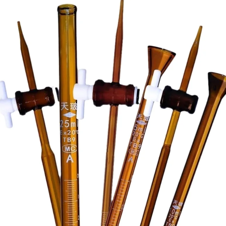 Bureta de Vidrio Ámbar Clase A con Llave PTFE, graduada para Laboratorio de Química - 10ml 25ml 50ml(Brown50ml)