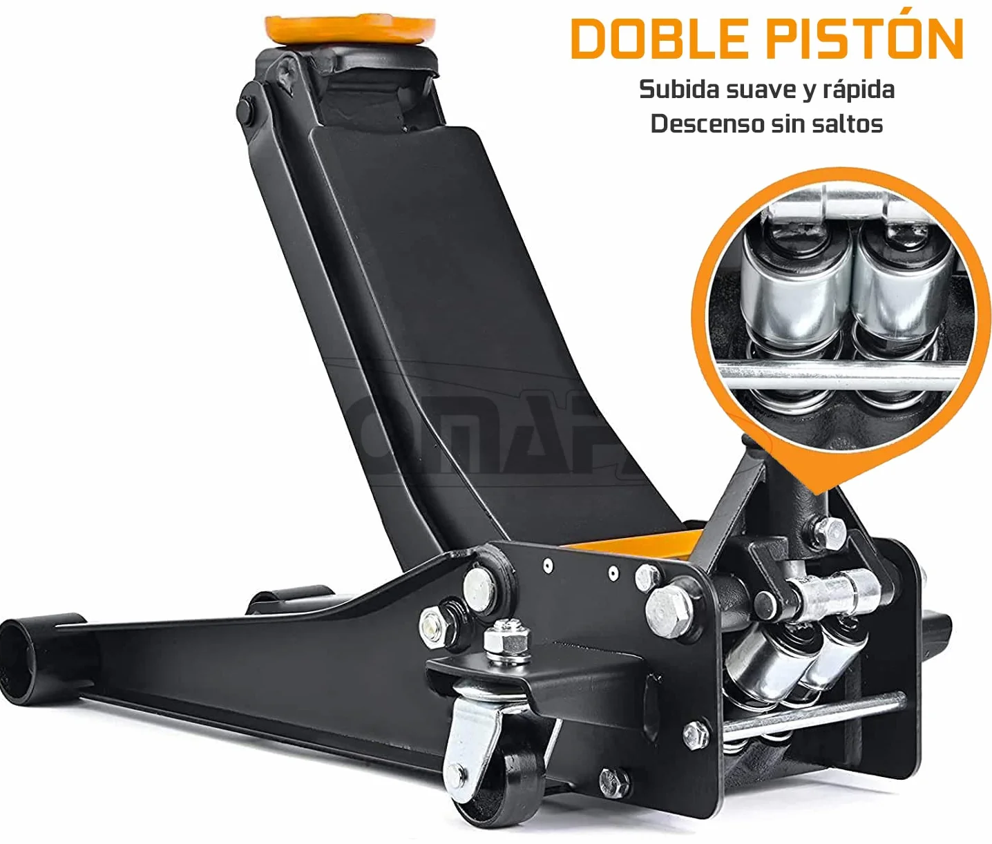 Juego Gato carretilla doble piston perfil bajo 3,5 toneladas (3500kg) + dos caballetes 6 ton