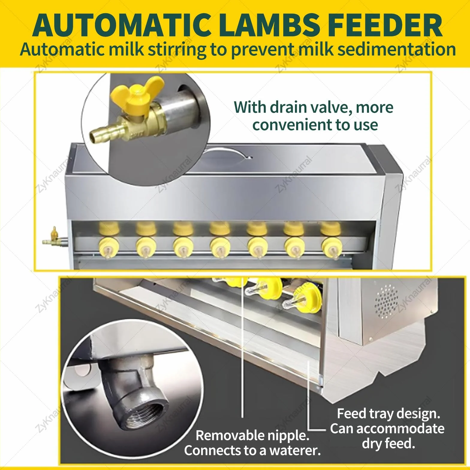 Estación de alimentación para lechones, biberón para lechones con 10/14 tetinas, alimentador de leche con agitador automático, tapa y válvula de acero inoxidable, alimentador de leche para ganado