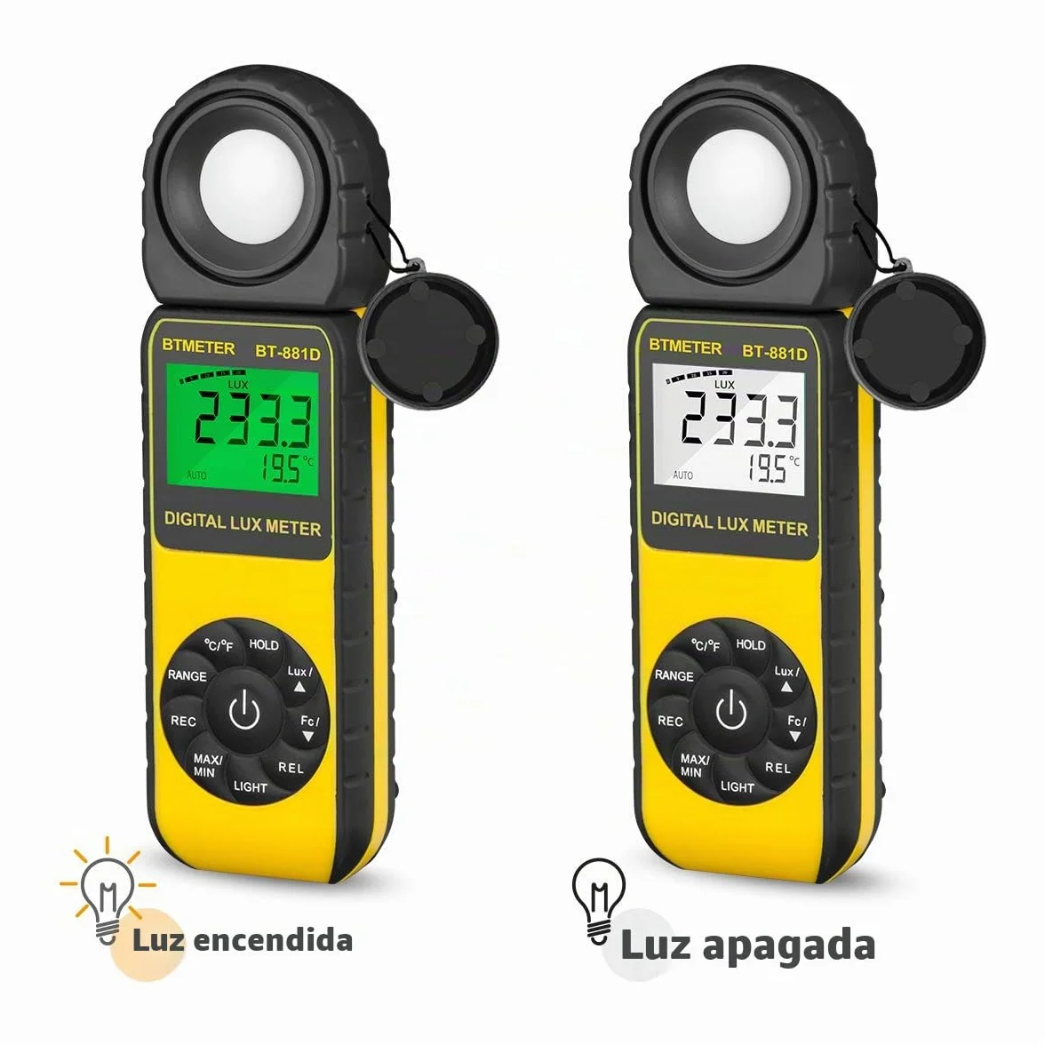 BTMETER BT-881D Medidor de Luz Digital 0,01~400.000 Lux Sensor Giratorio 270º para Plantas LED