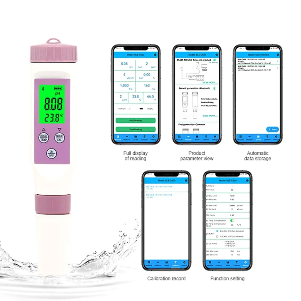Probador de calidad del agua 7 en 1 para agua potable, acuarios y piscinas, pH TDS EC ORP Salinidad específica medidor de gravedad y temperatura