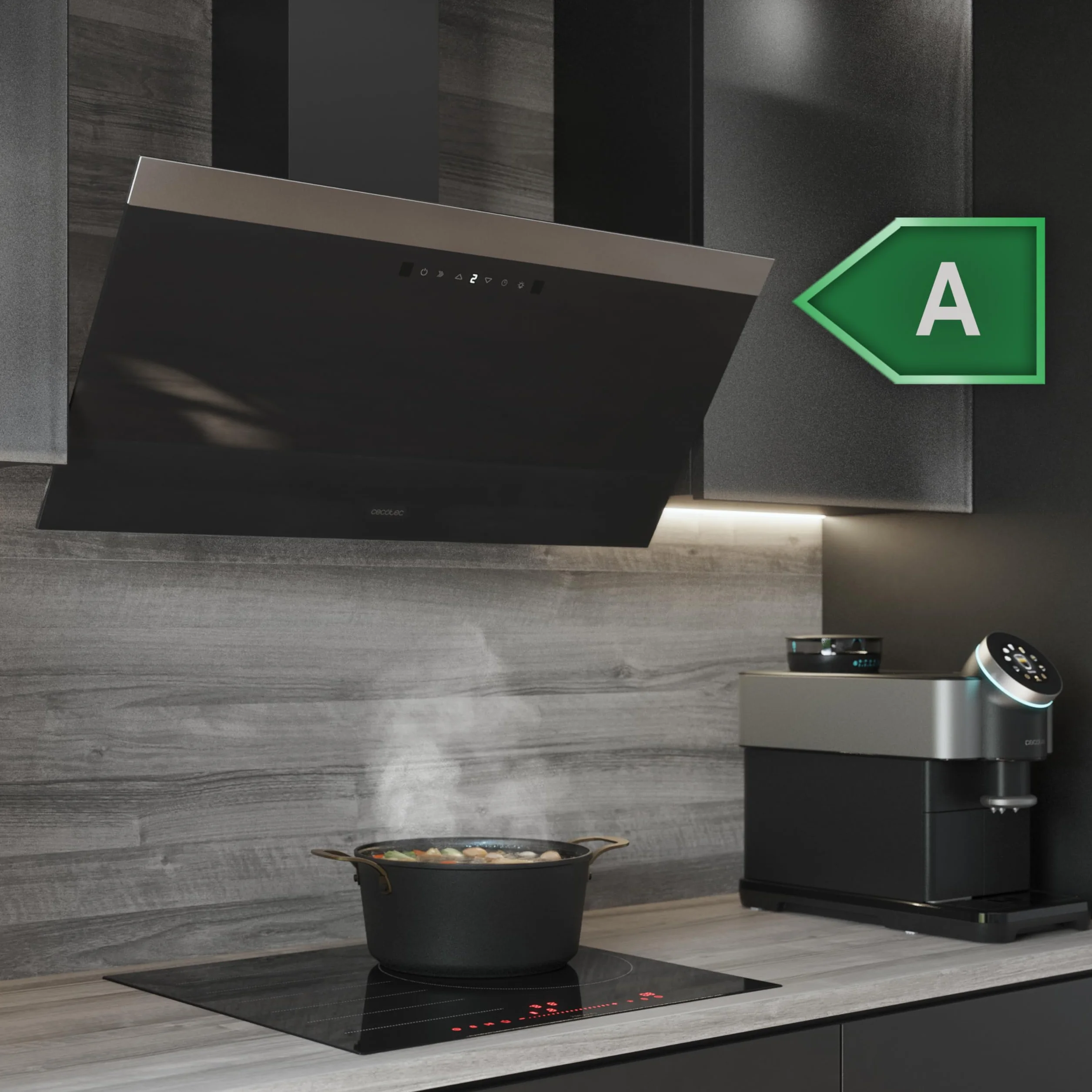 Cecotec Campana Extractora Decorativa 90cm Bolero Flux DT 906500 Glass Black 165W 650m3/h Control Táctil Booster