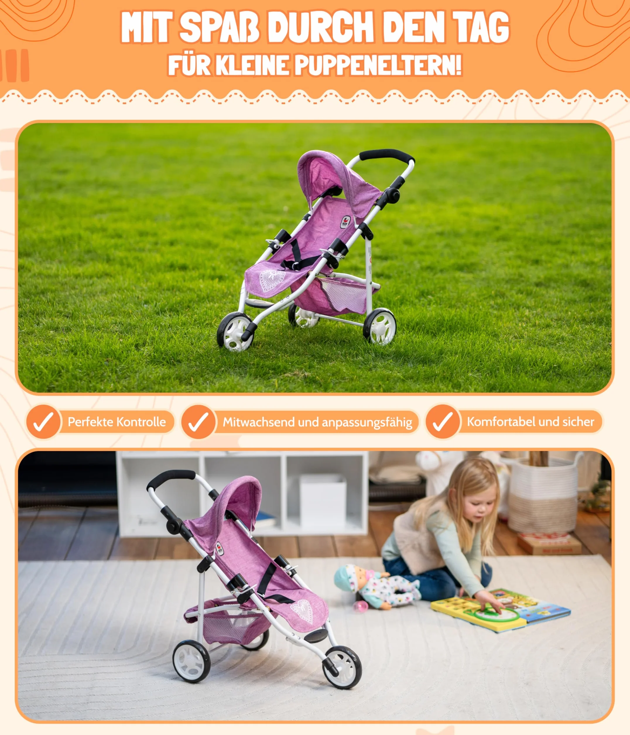 Bayer Chic 2000 Cochecito de muñecas Lola Joggy Gris 70 x 33 x 62 cm