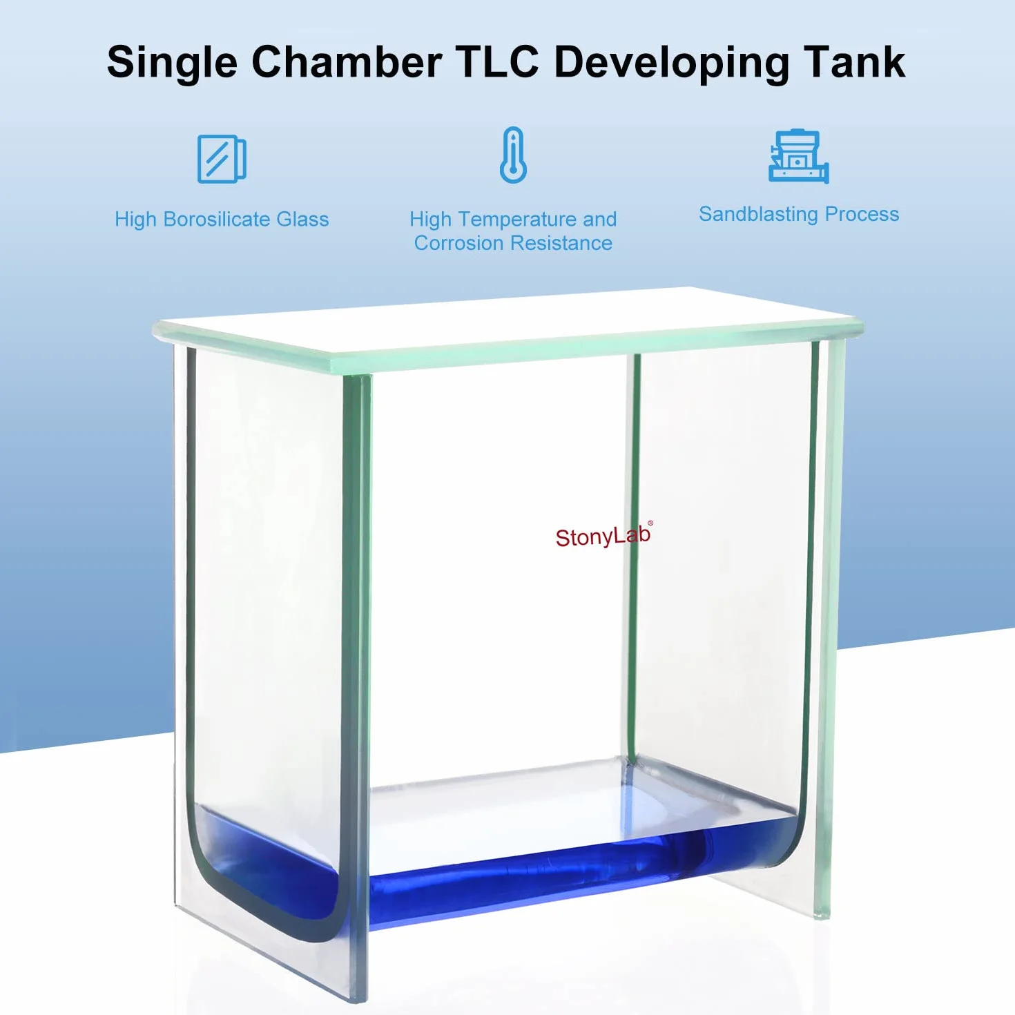 stonylab TLC Tanque de Revelado, Cromatografía Cuadrada de Vidrio Borosilicato de Servicio Pesado Cámara de Revelado TLC con Tapa para Investigación de Lab, 100 x 100 mm