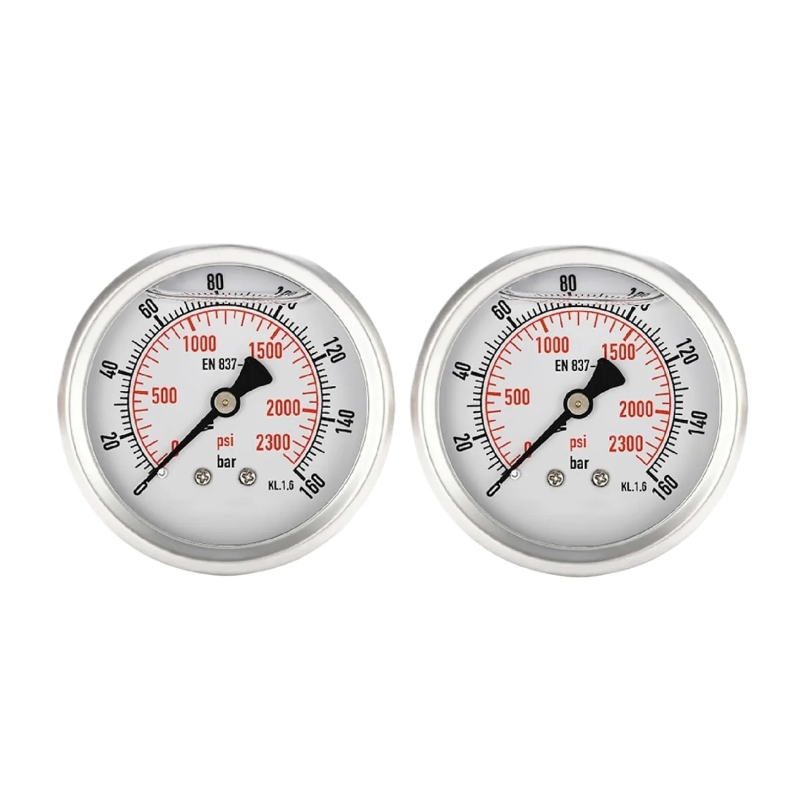 Manómetro, Manómetro de montaje Axial YN60, barra llena de líquido de acero inoxidable, e Dual Psi, resistente a vibraciones de alta precisión 1/4BSP | 0-16bar