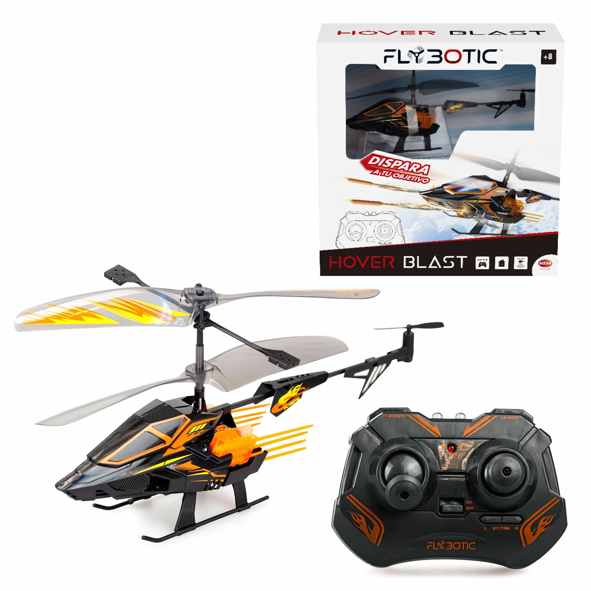 Bizak FLYBOTIC Hover Blast Helicoptero teledirigido con Mando Radio Control y 16 Cohetes