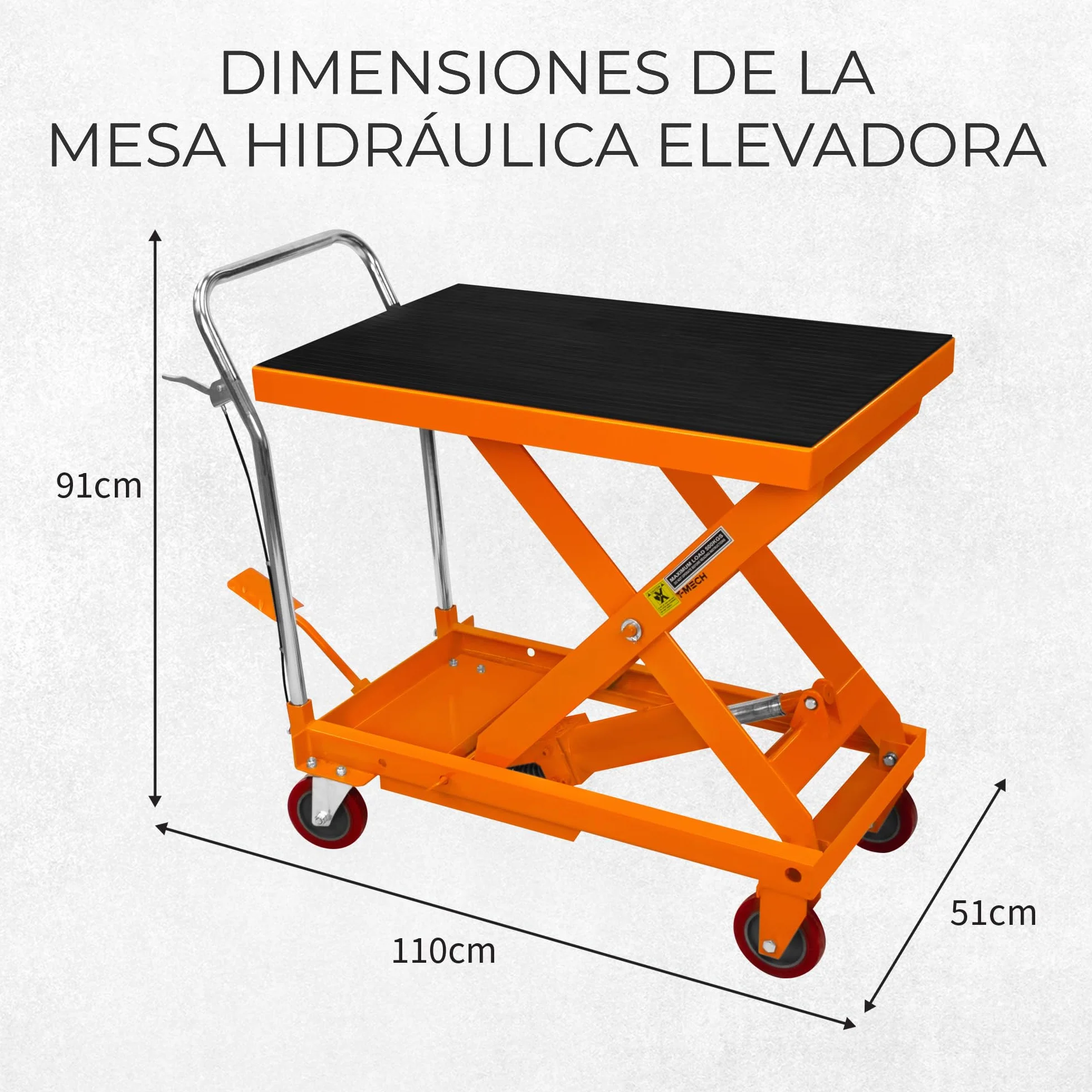 Mesa Elevadora Hidráulica Manual Elevador de Tijera Industrial Profesional Comercial para Reparar Coches Motocicletas Taller Garaje Almacén Capacidad 500kg 1100lbs Altura 29-78cm Plataforma 81 x 51cm