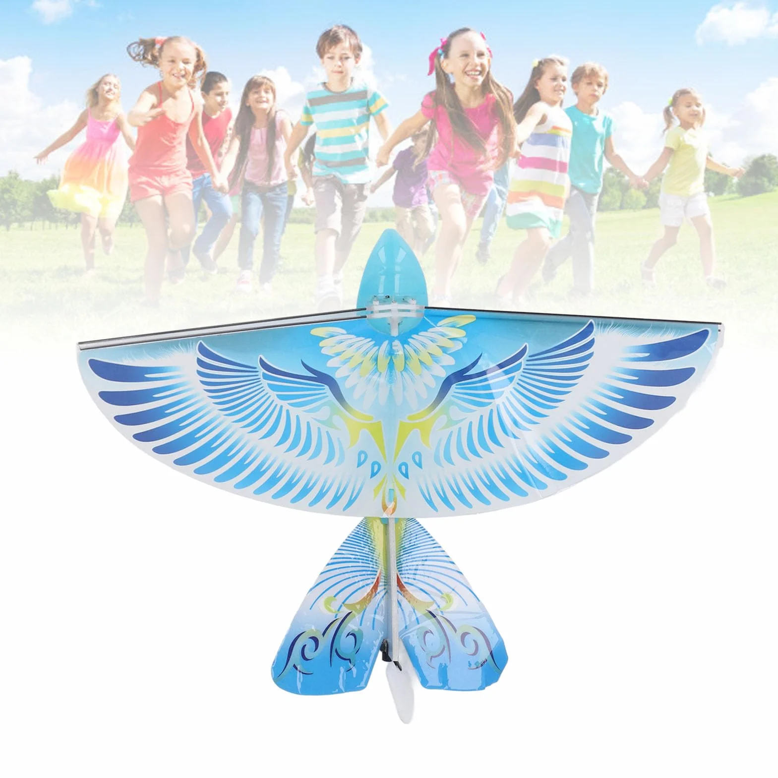 Juguete volador de pájaros teledirigido RC, 2,4 GHz, carga USB, alas batientes biónicas LED, azul