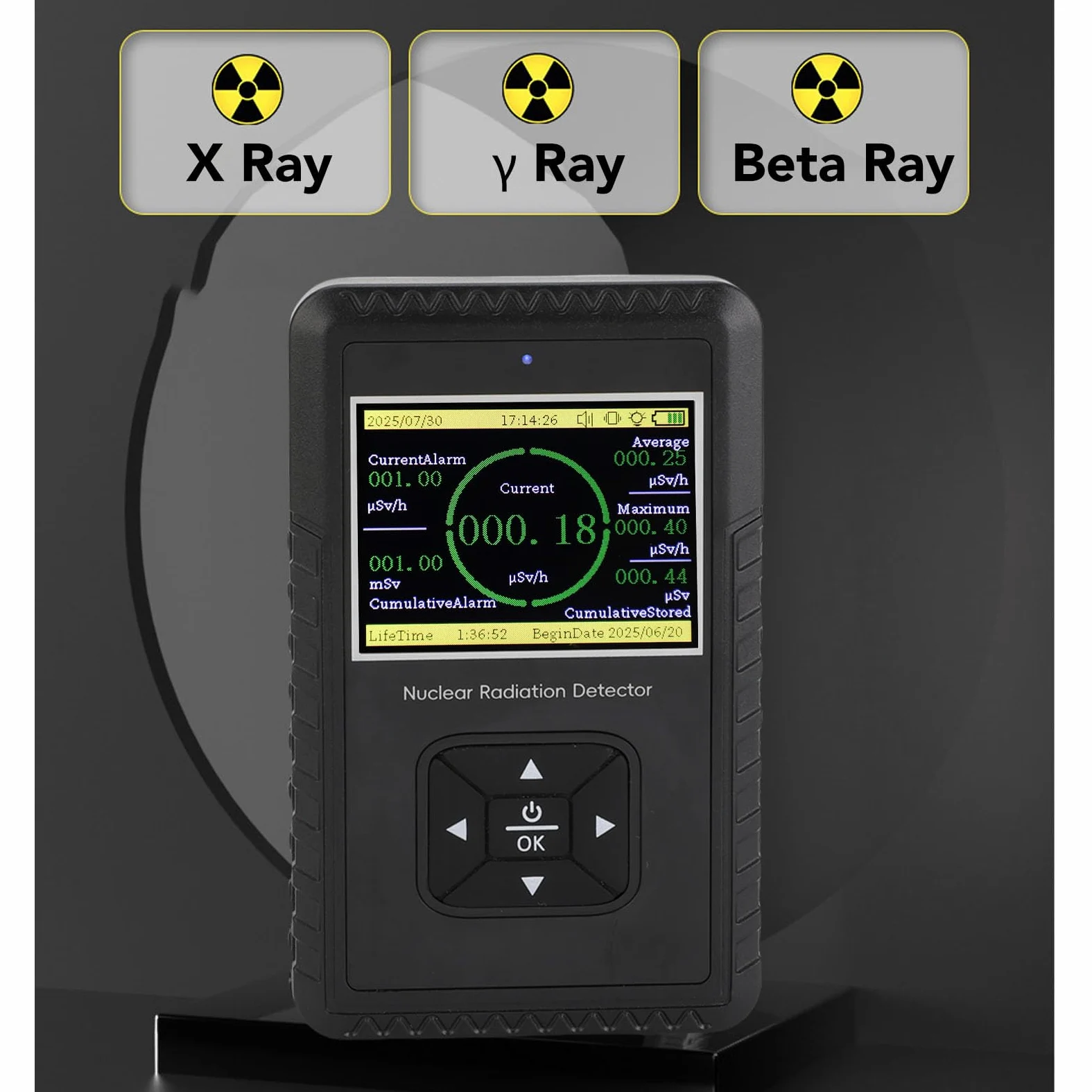 Fafeicy Contador Geiger de Mano, Detector de Radiación Nuclear con Pantalla LCD Grande, Medidor de Rayos X Beta Gamma, Dosímetro 10000uSv/h, para Seguridad Doméstica e Industrial