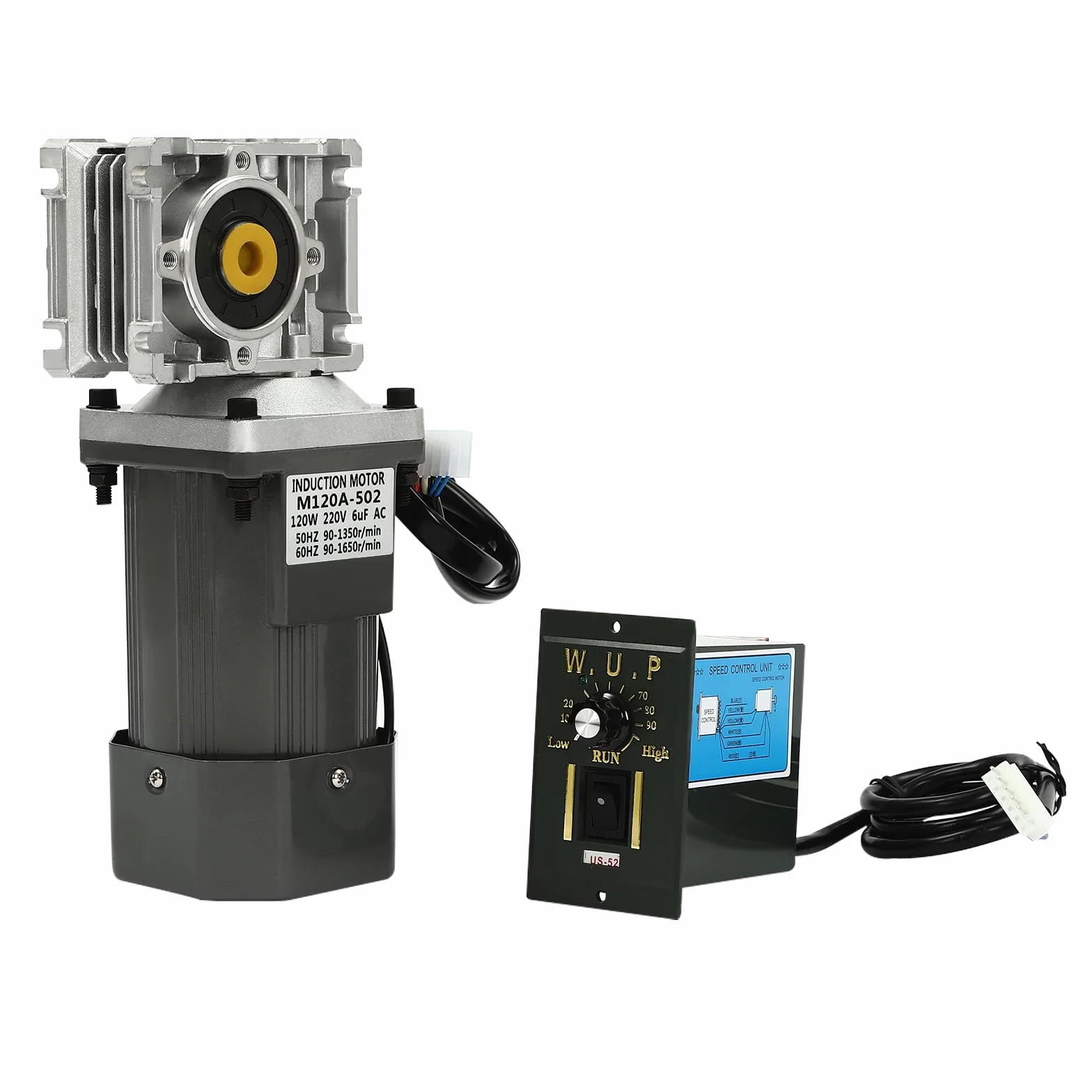Motor de engranaje eléctrico, 220 V, motor reductor de engranaje con regulador de velocidad 90-1350 r/min, par nominal de 25 NM, para embalaje, impresión, alimentos (120 W, 80 K)