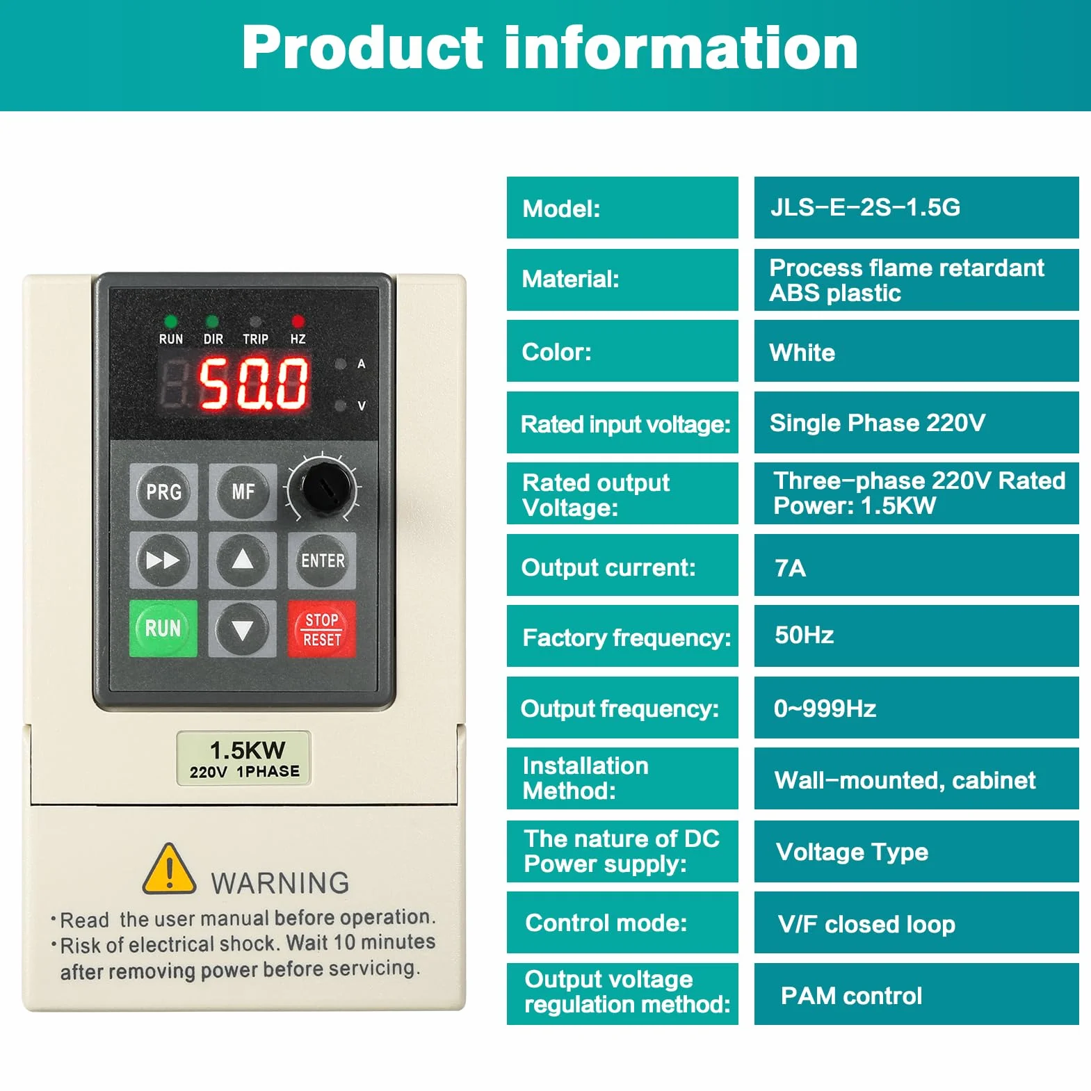 Jadeshay Variador de Frecuencia, 1.5KW 220V VFD Inversor Convertidor de Frecuencia Ajustable Variador de Frecuencia Monofásico a Trifásico para Control de Velocidad del Motor