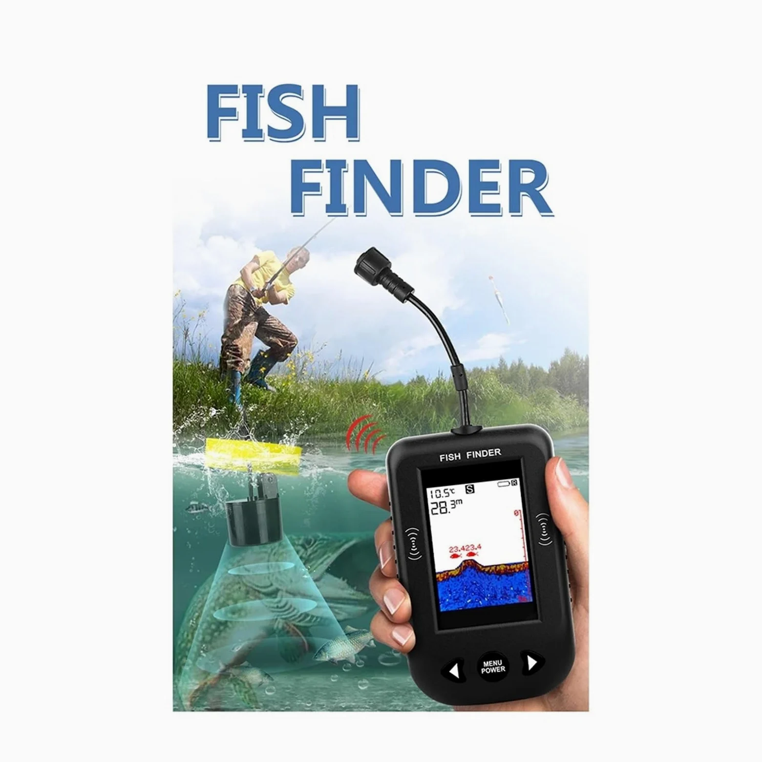 Sonda de Pesca portátil con Sensor de sonda de Cable, sonda de Profundidad y Temperatura del Agua.