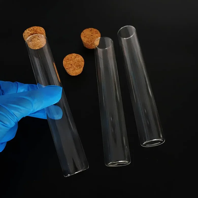 24 unids/Lote 25x150mm Tubo de ensayo de Vidrio de Fondo Plano Transparente con Tapones de Corcho Suministros de Laboratorio